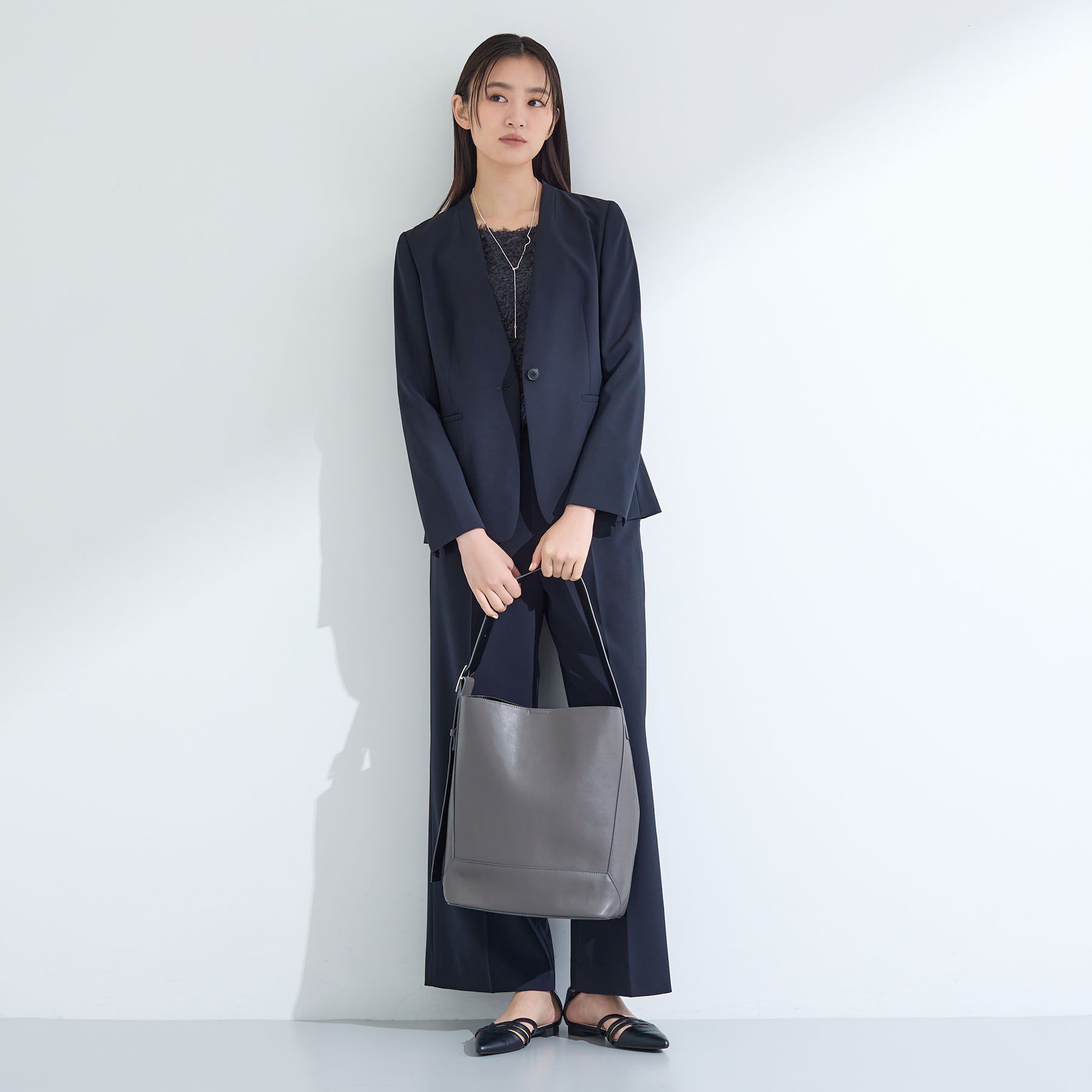 INDIVI「【洗える／UVケア】ストレッチノーカラージャケット」|スーツ|