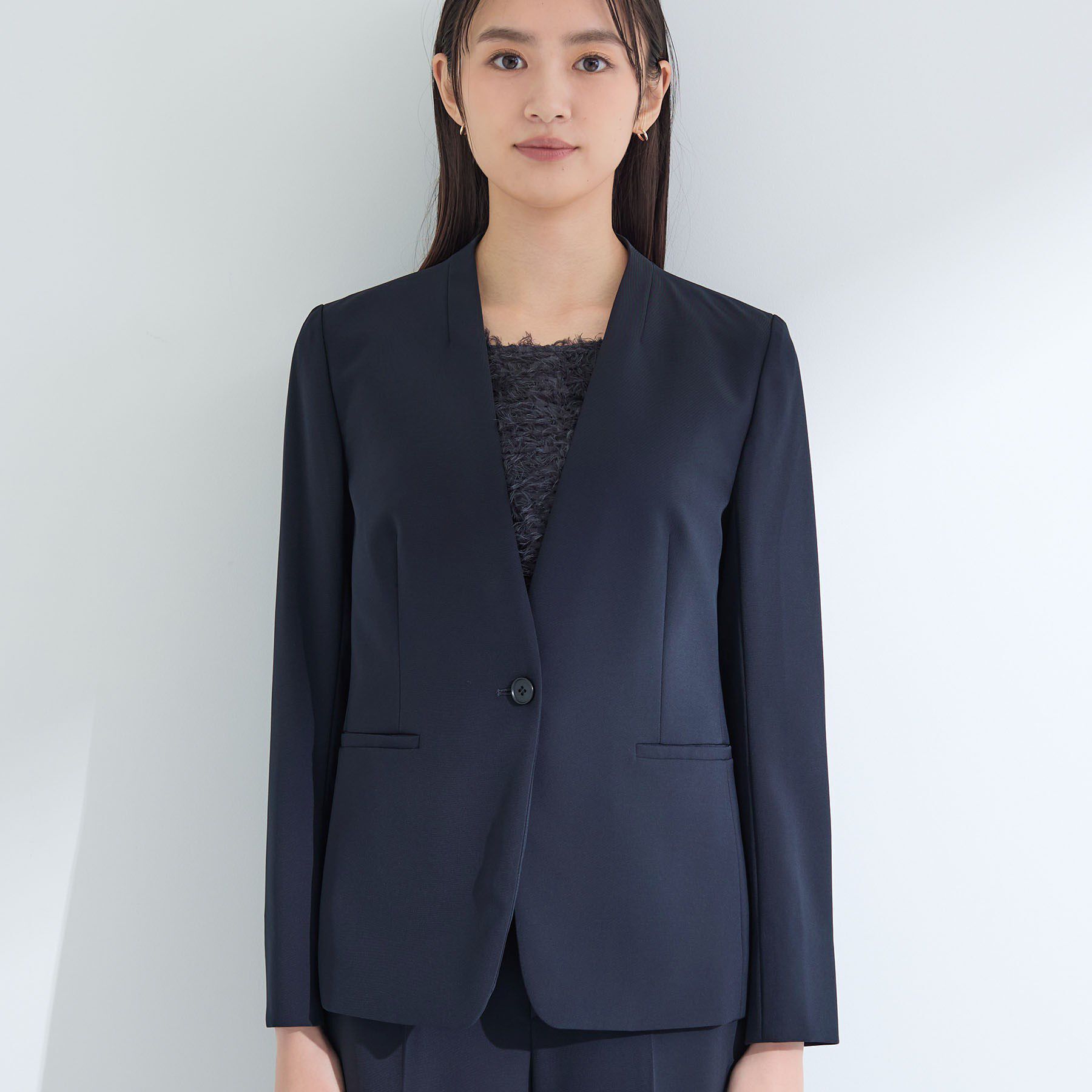 INDIVI「【洗える／UVケア】ストレッチノーカラージャケット」|スーツ|