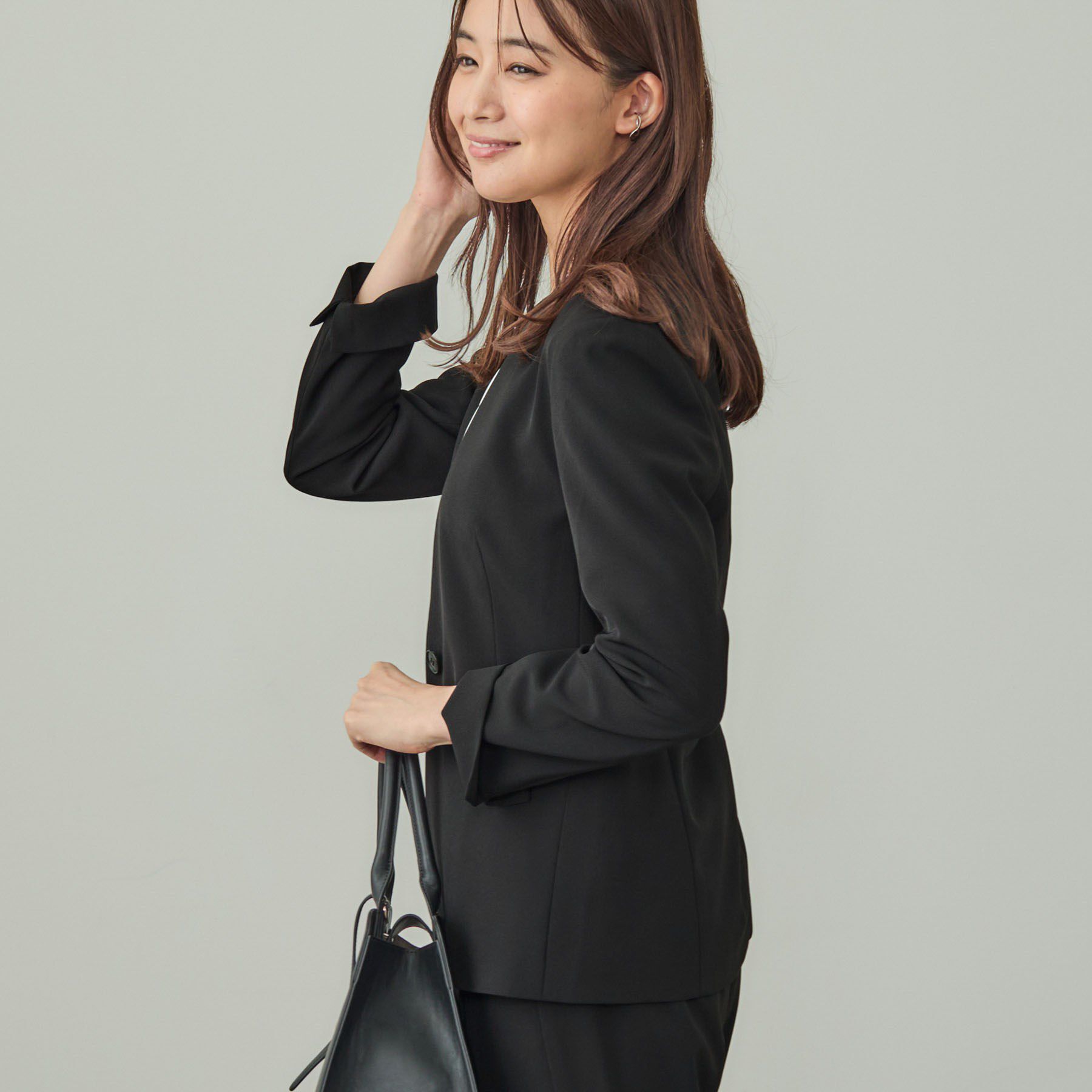 INDIVI「【洗える／UVケア】ストレッチノーカラージャケット」|スーツ|