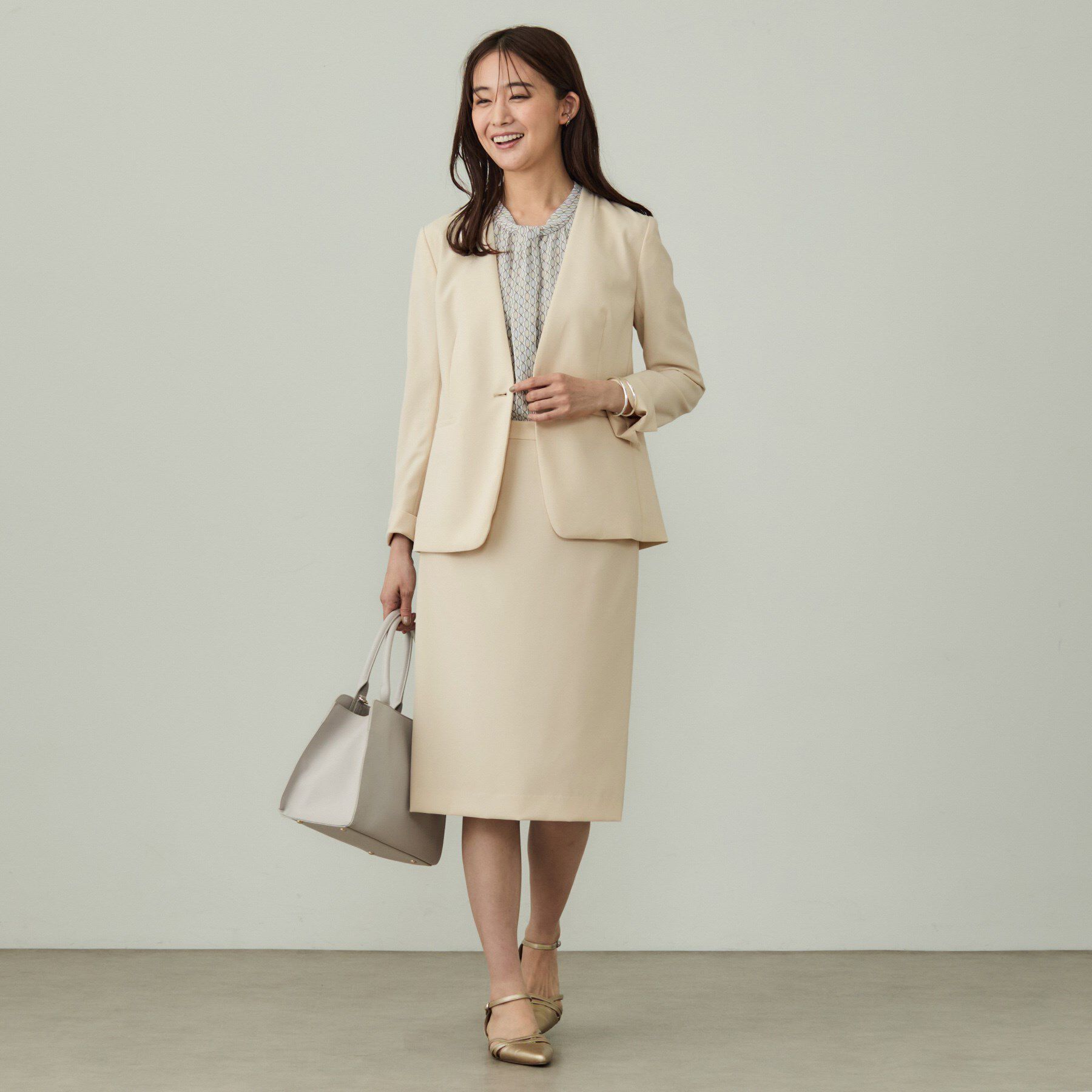 INDIVI「【洗える／UVケア】ストレッチノーカラージャケット」|スーツ|