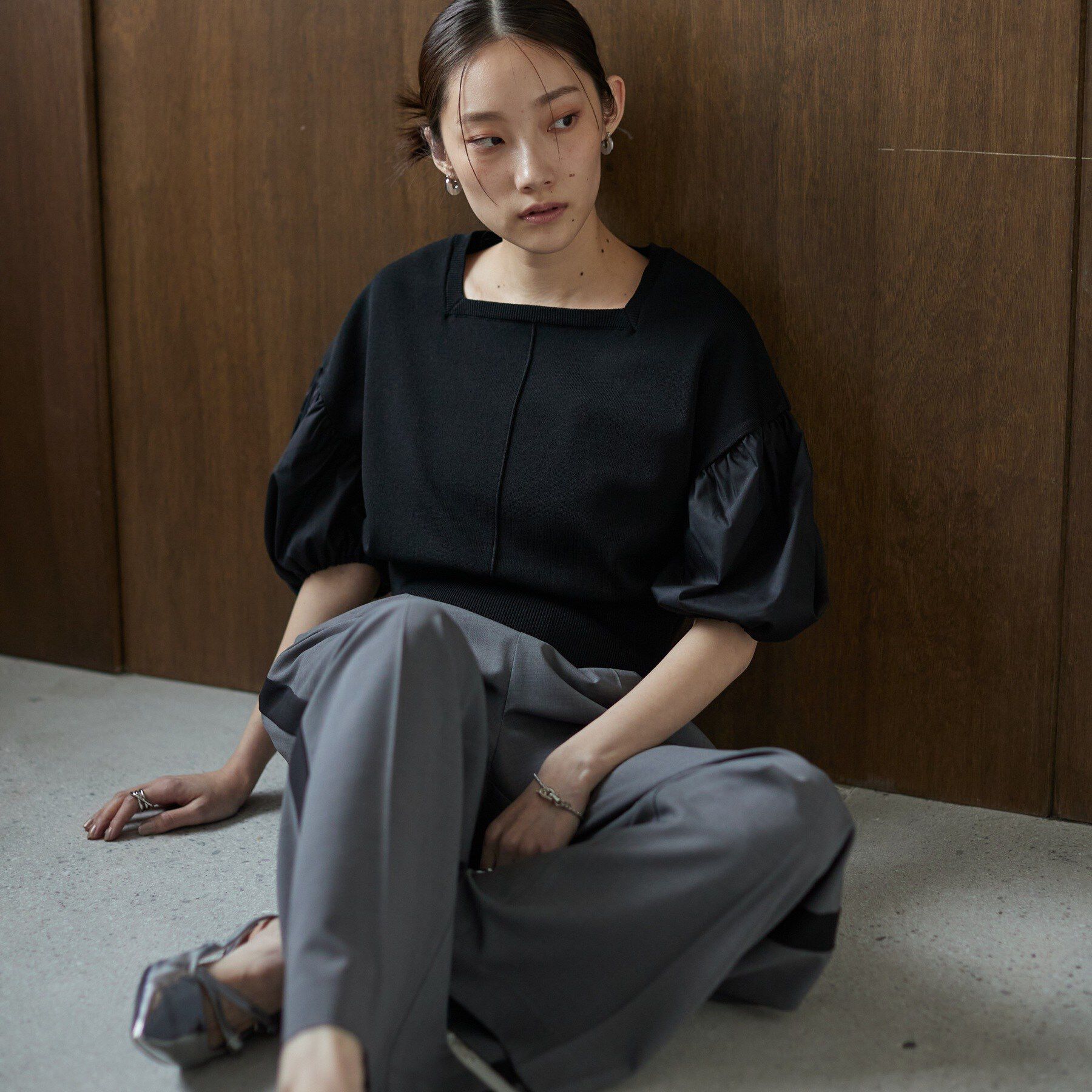 GALLEST「ドッキングパフスリーブニット」|ニット・セーター|ブラック(019)