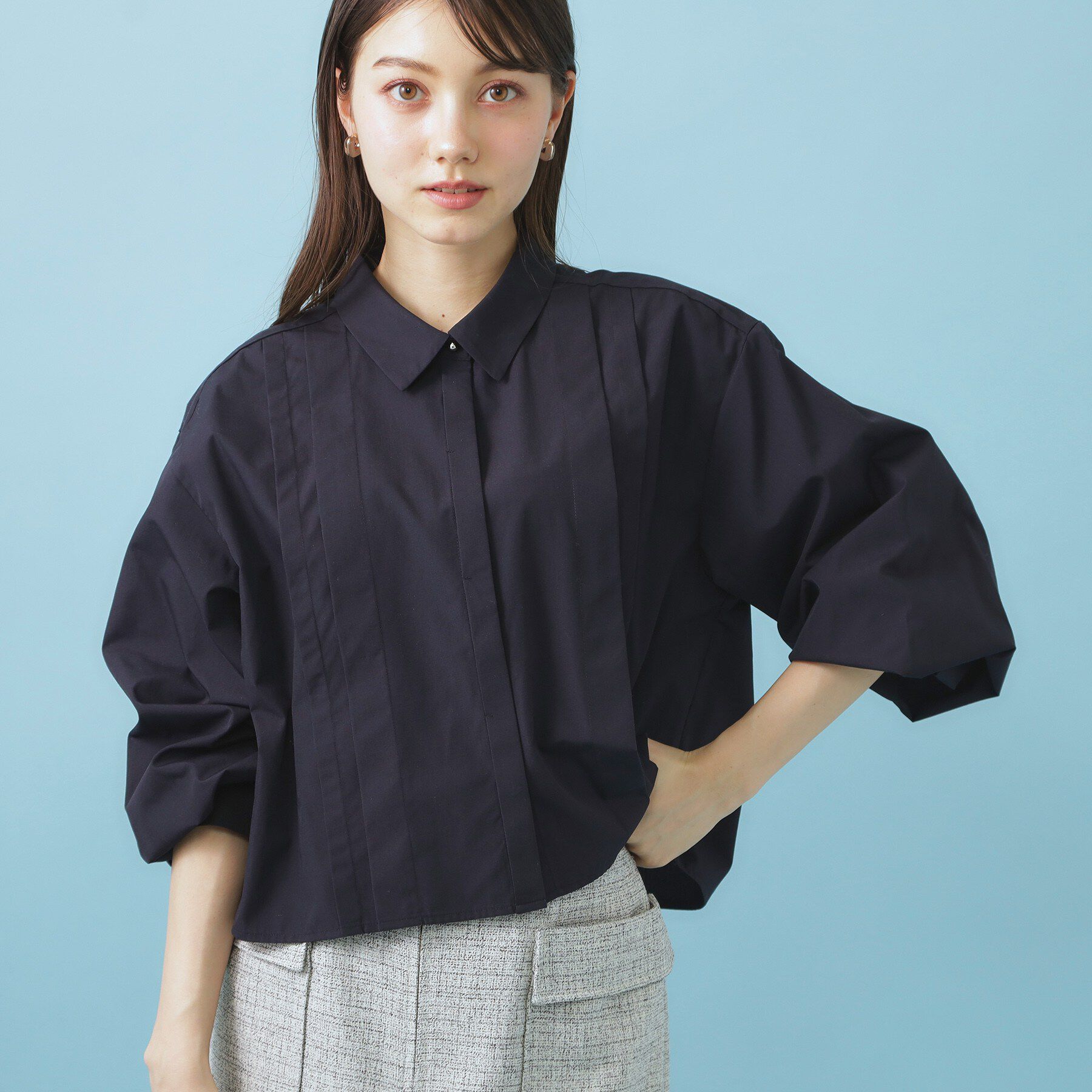 index「ブロード短丈タックシャツ【洗濯機OK】《5col》」|シャツ・ブラウス|