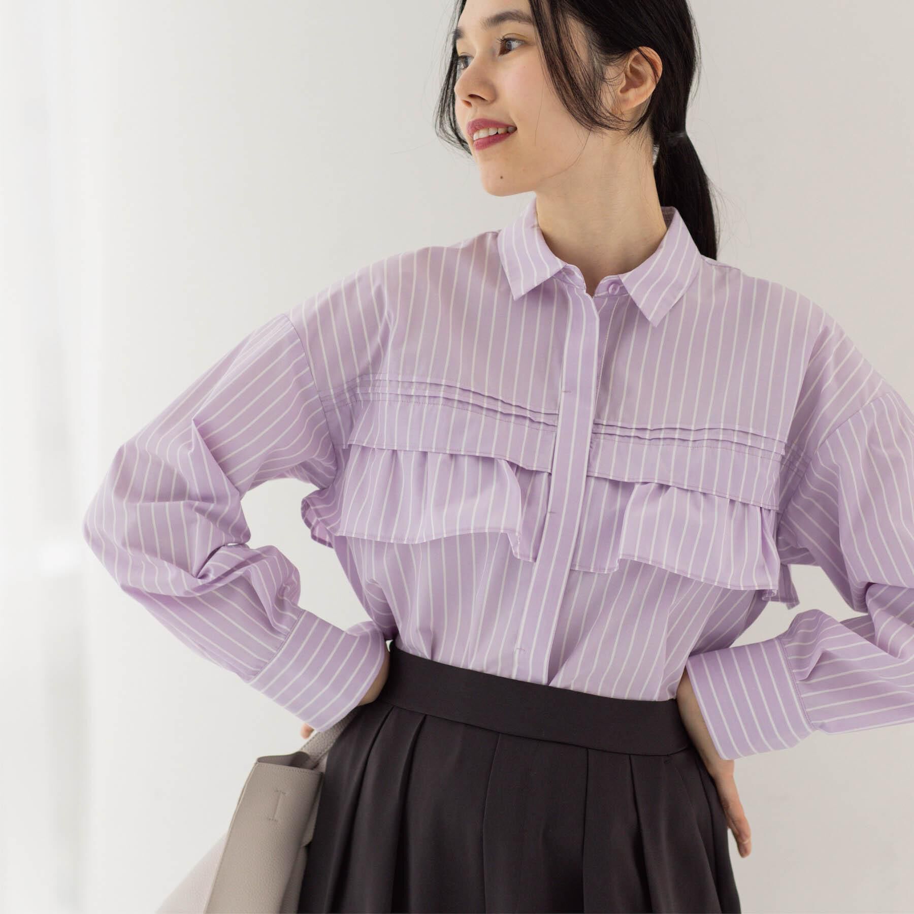 OPAQUE.CLIP「タックフリルシャツ【洗濯機OK】」|シャツ・ブラウス|ラベンダー(380)