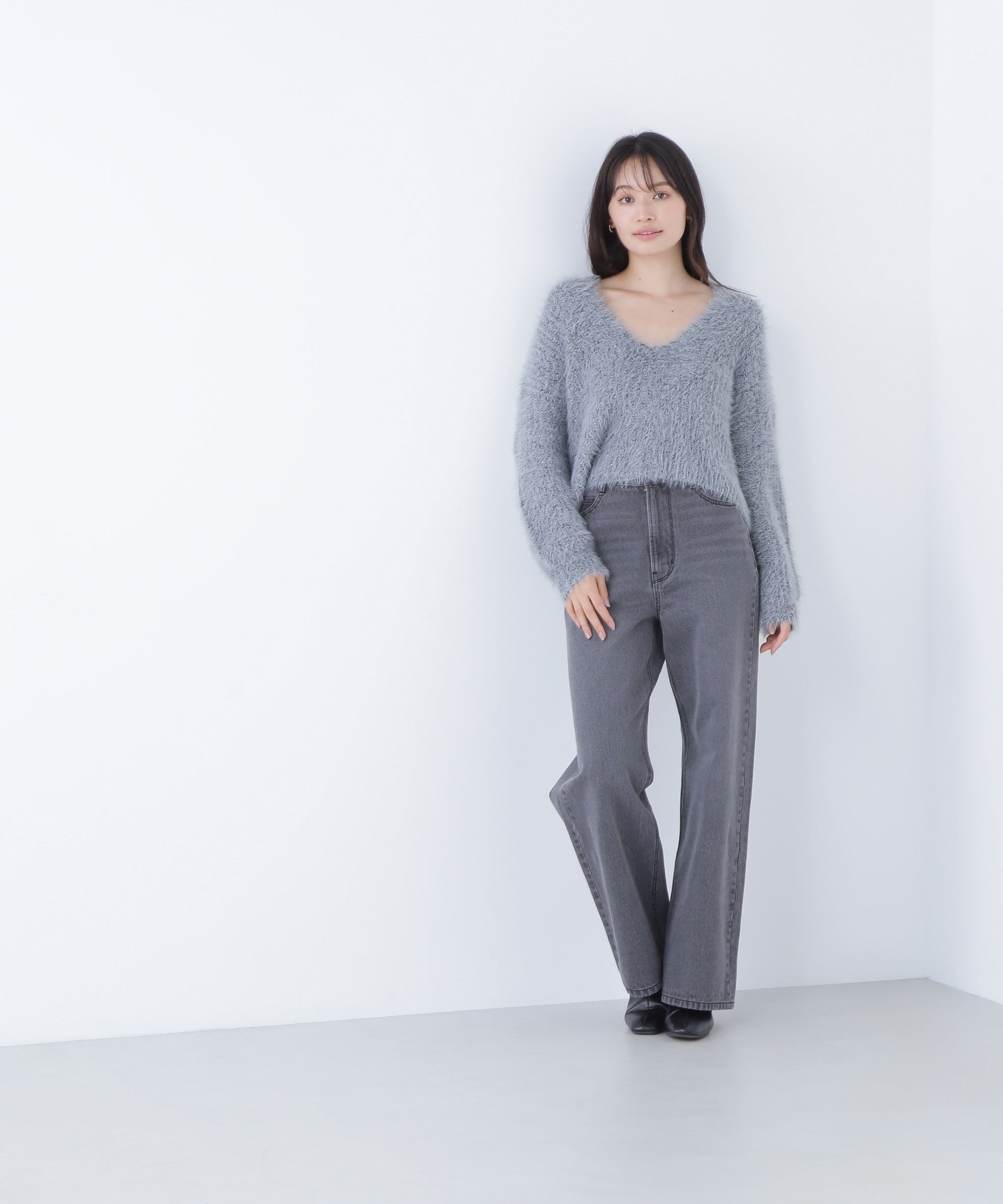  「キーネックシャギーラメニット」|ニット・セーター|