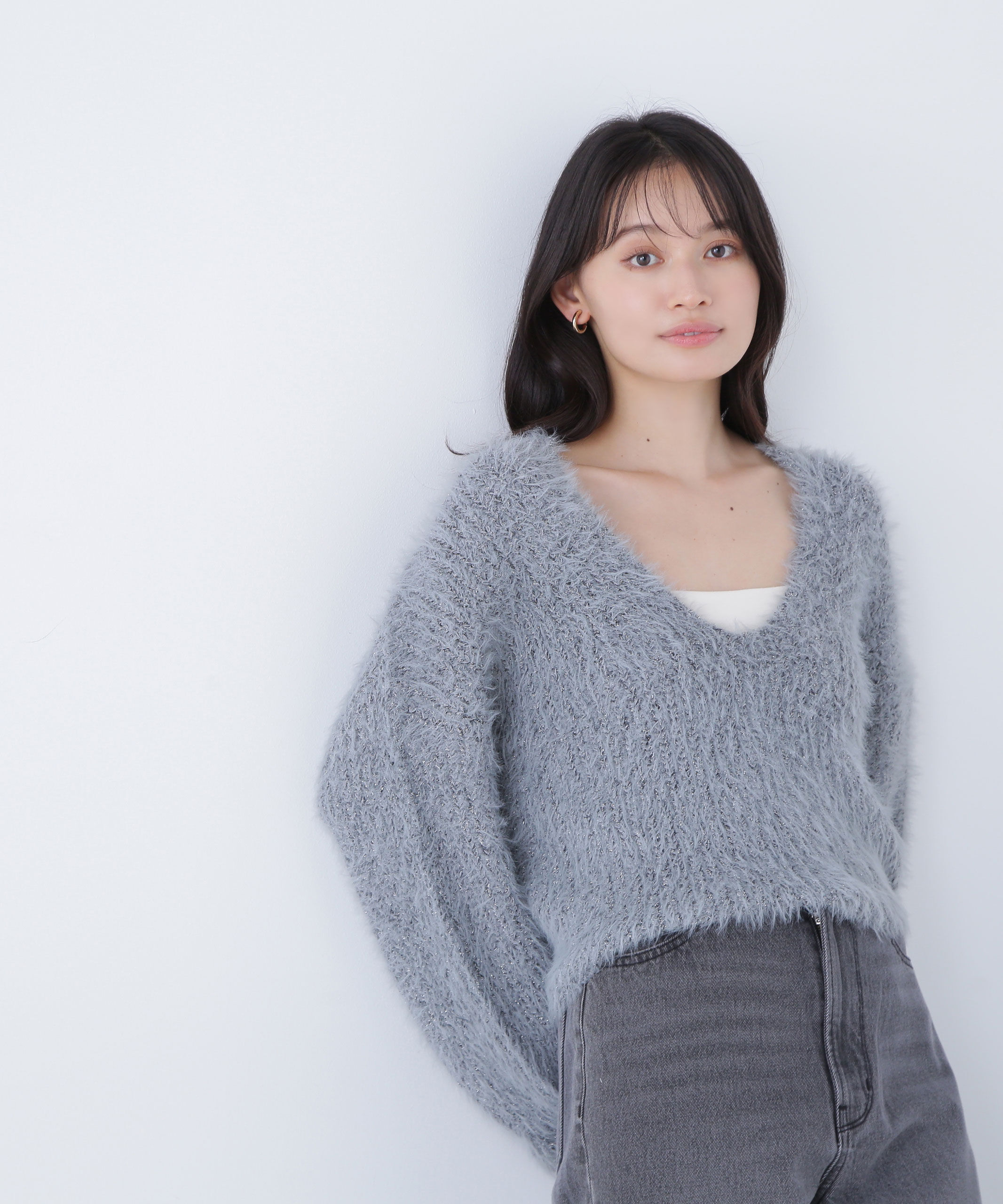  「キーネックシャギーラメニット」|ニット・セーター|