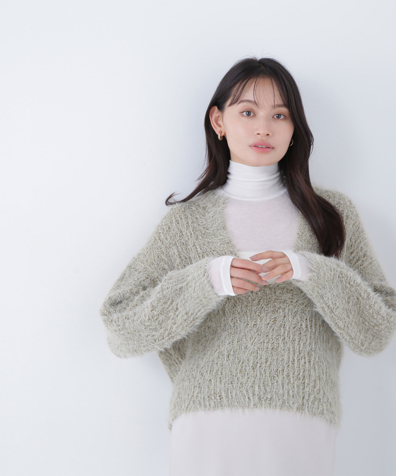  「キーネックシャギーラメニット」|ニット・セーター|