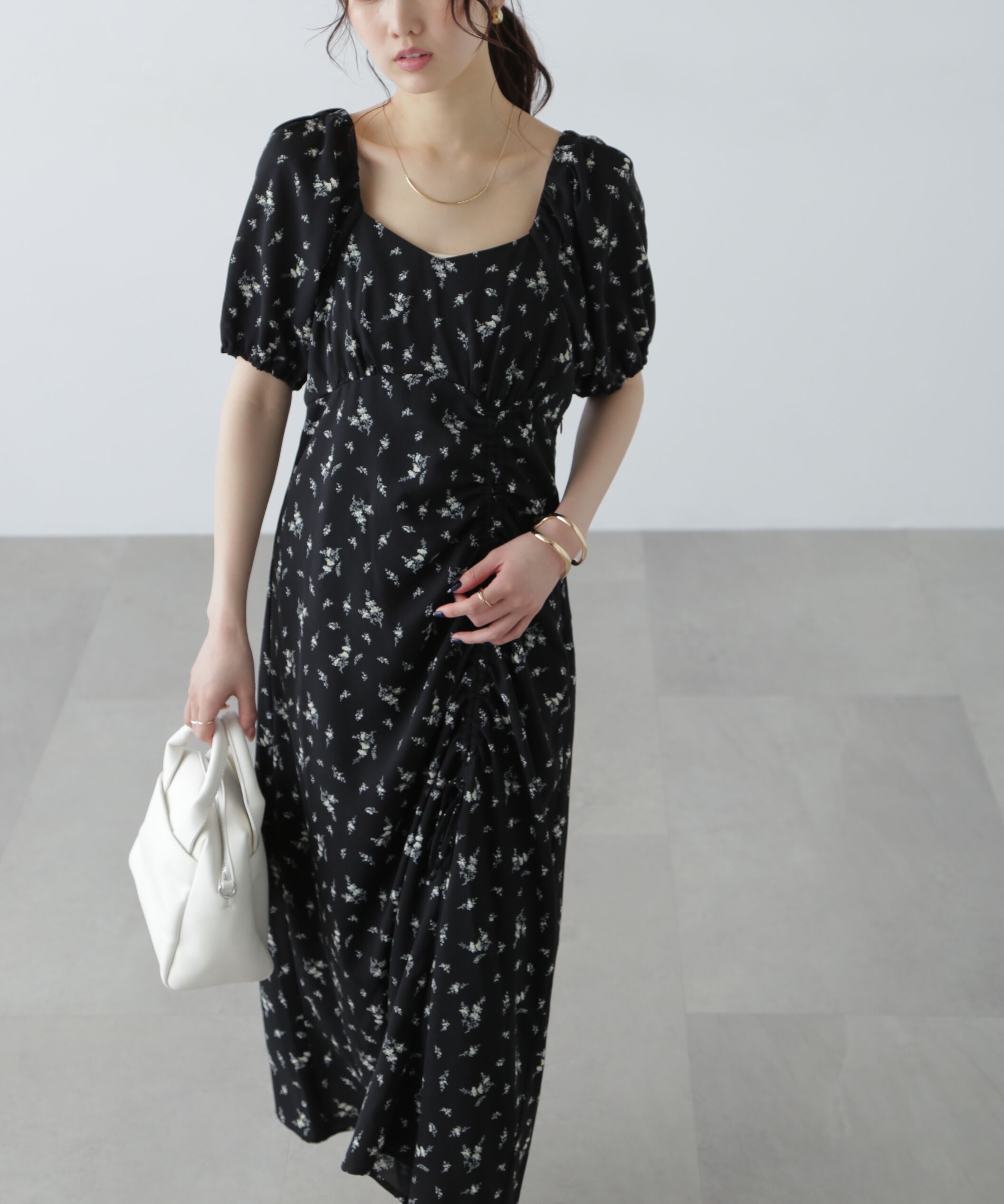  「フラワープリントパフスリーブワンピース」|ワンピース|