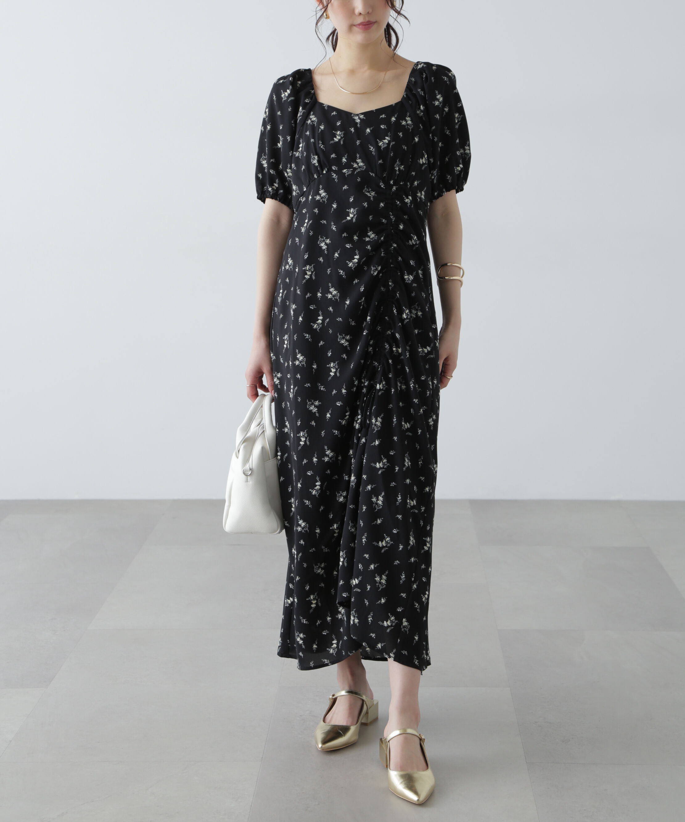  「フラワープリントパフスリーブワンピース」|ワンピース|