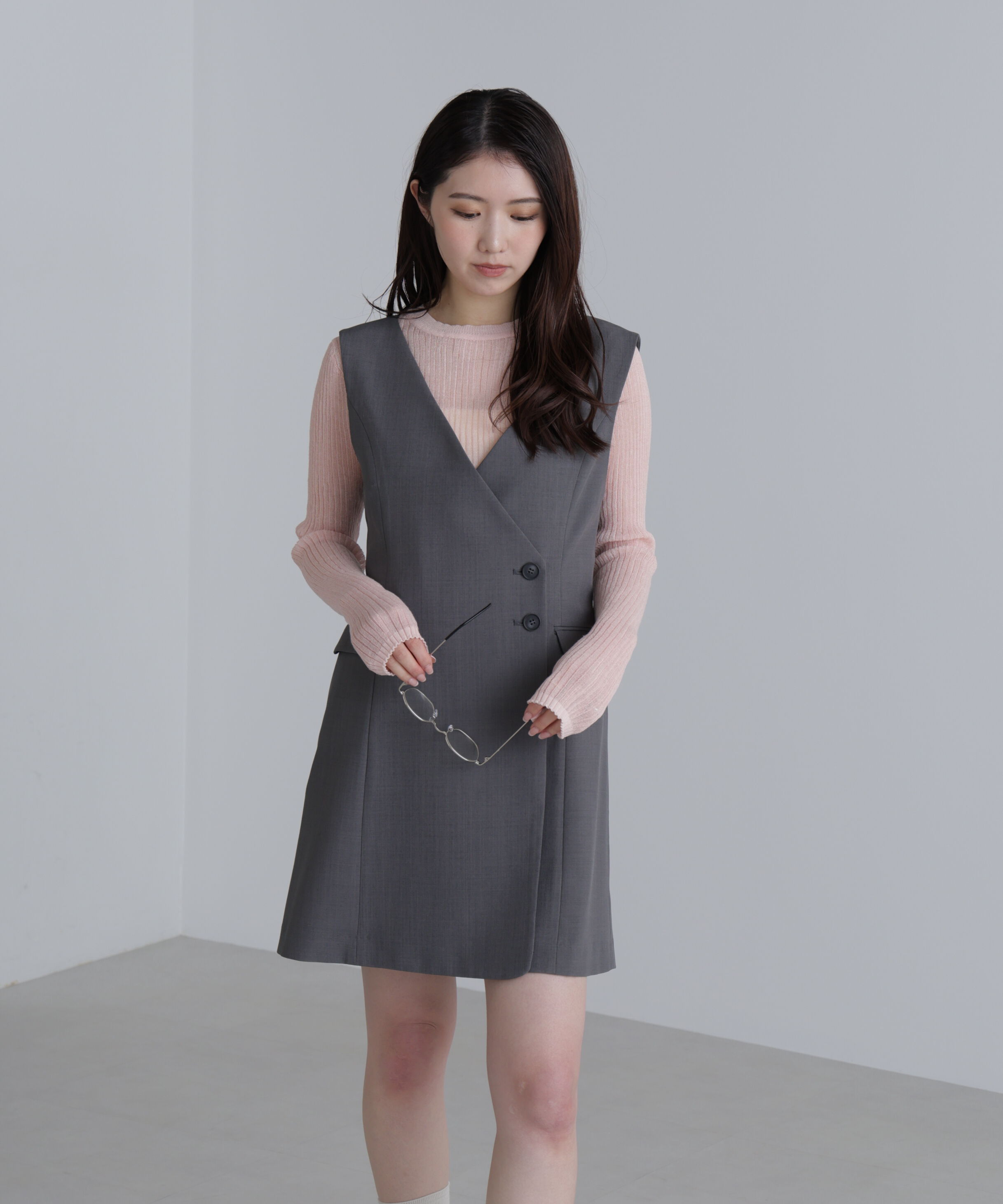  「ジレ風ラップミニジャンパースカート２」|ワンピース|