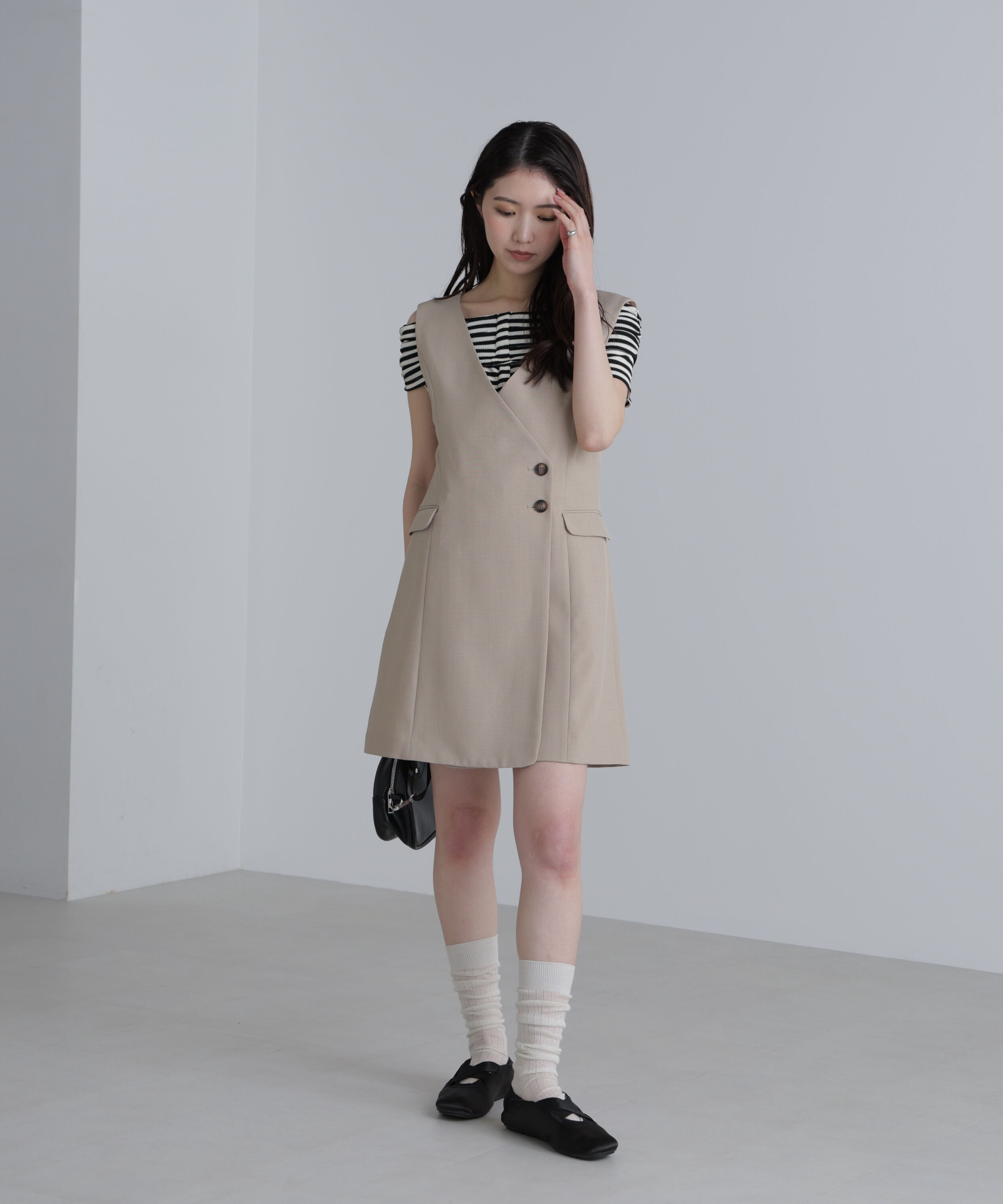  「ジレ風ラップミニジャンパースカート２」|ワンピース|