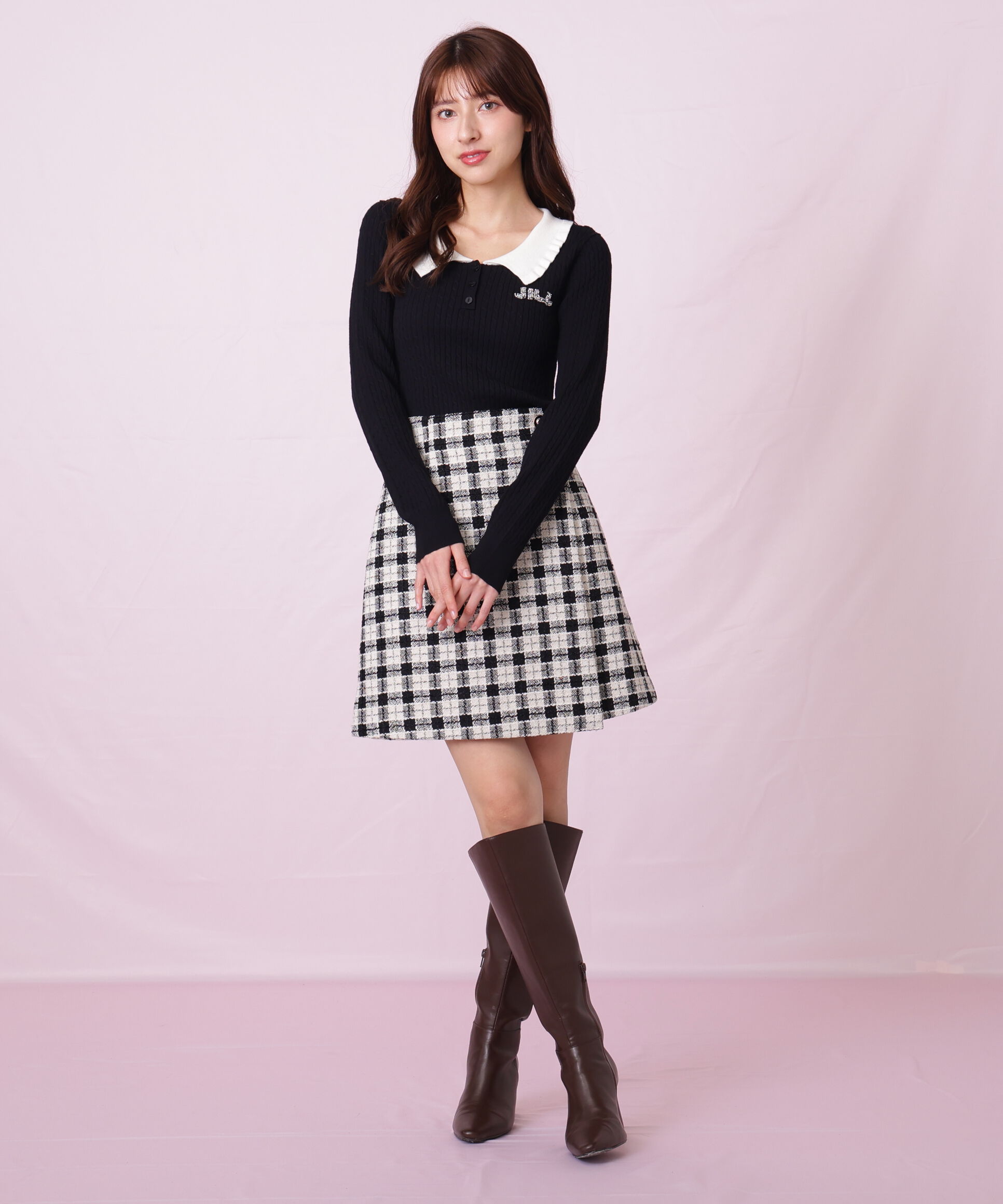  「ビジューロゴケーブルニット」|ニット・セーター|