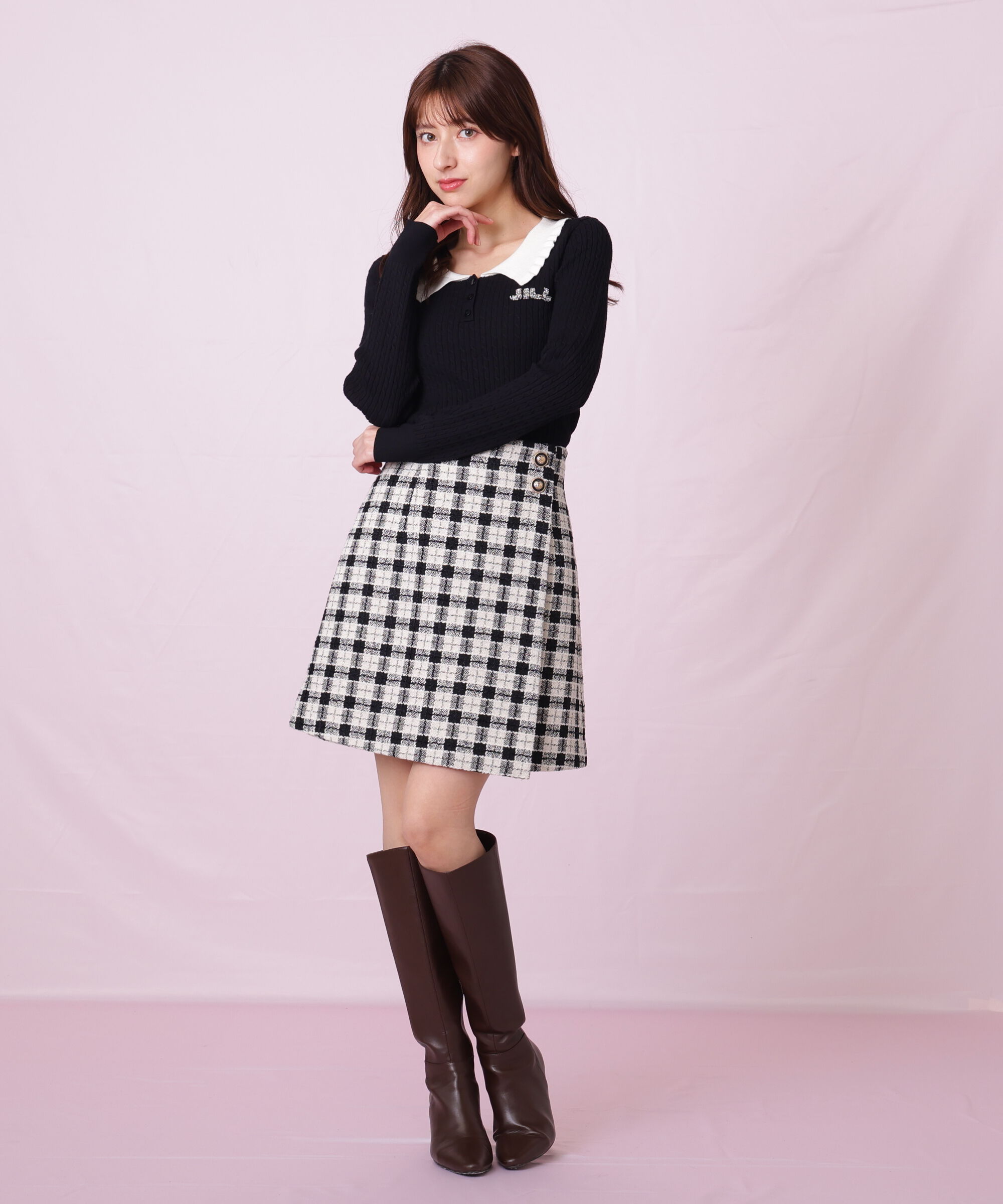  「ビジューロゴケーブルニット」|ニット・セーター|