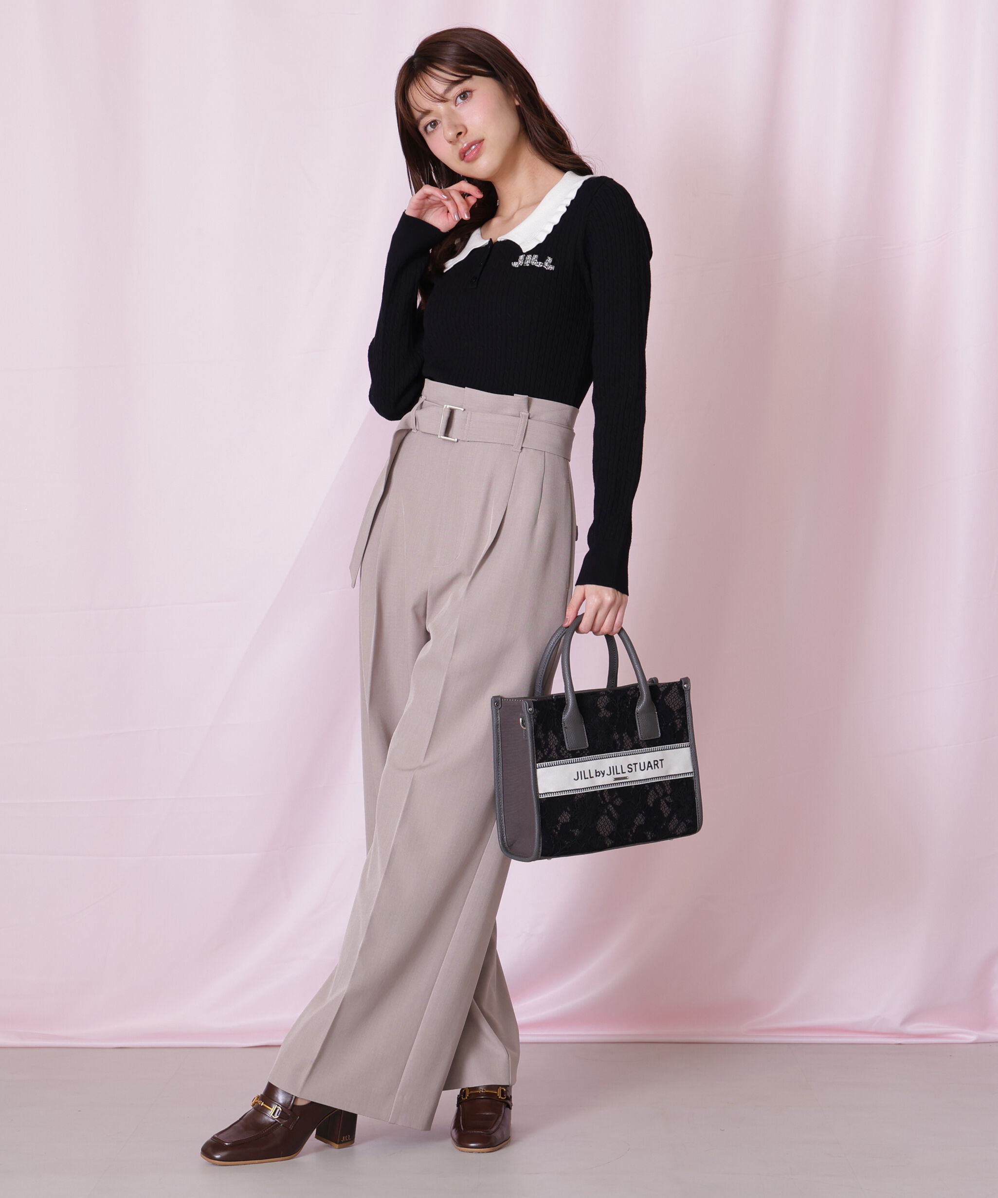  「ビジューロゴケーブルニット」|ニット・セーター|