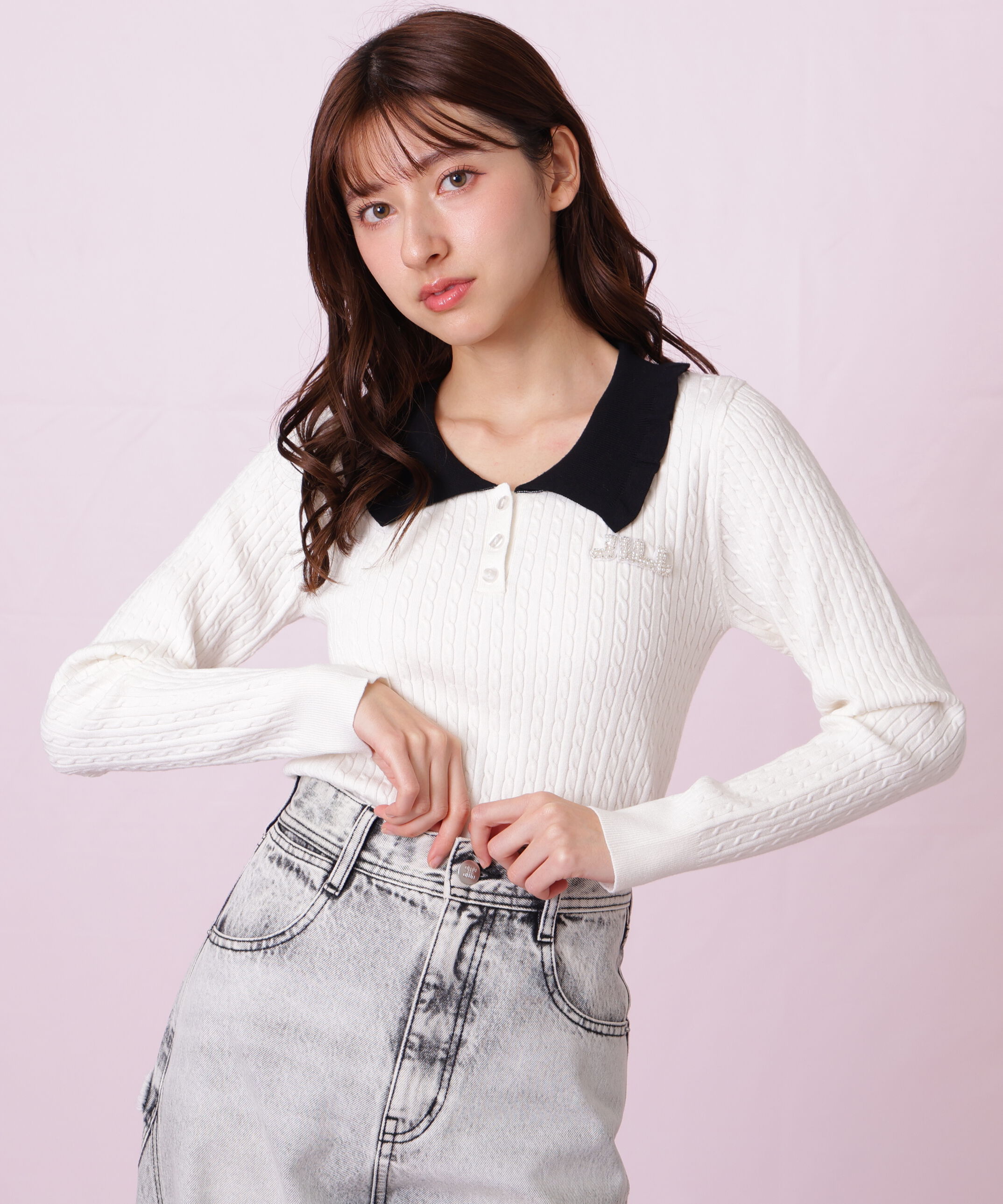  「ビジューロゴケーブルニット」|ニット・セーター|ホワイト