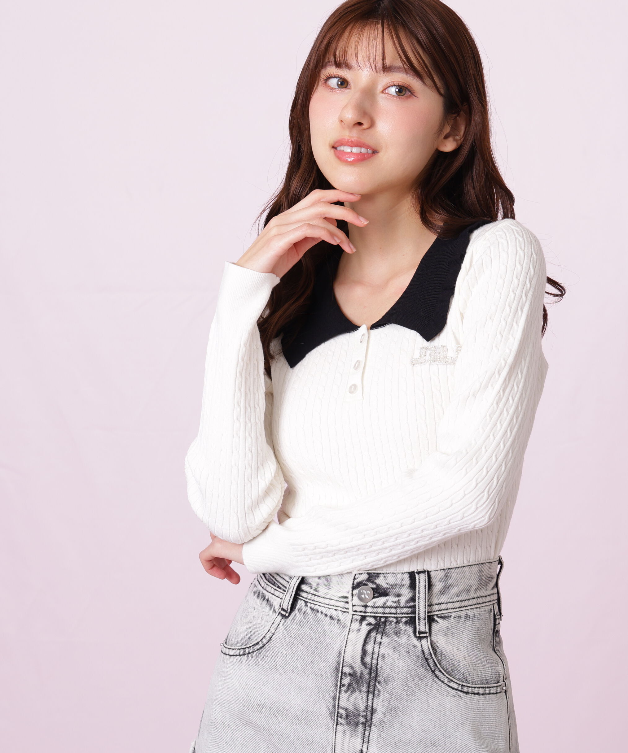  「ビジューロゴケーブルニット」|ニット・セーター|