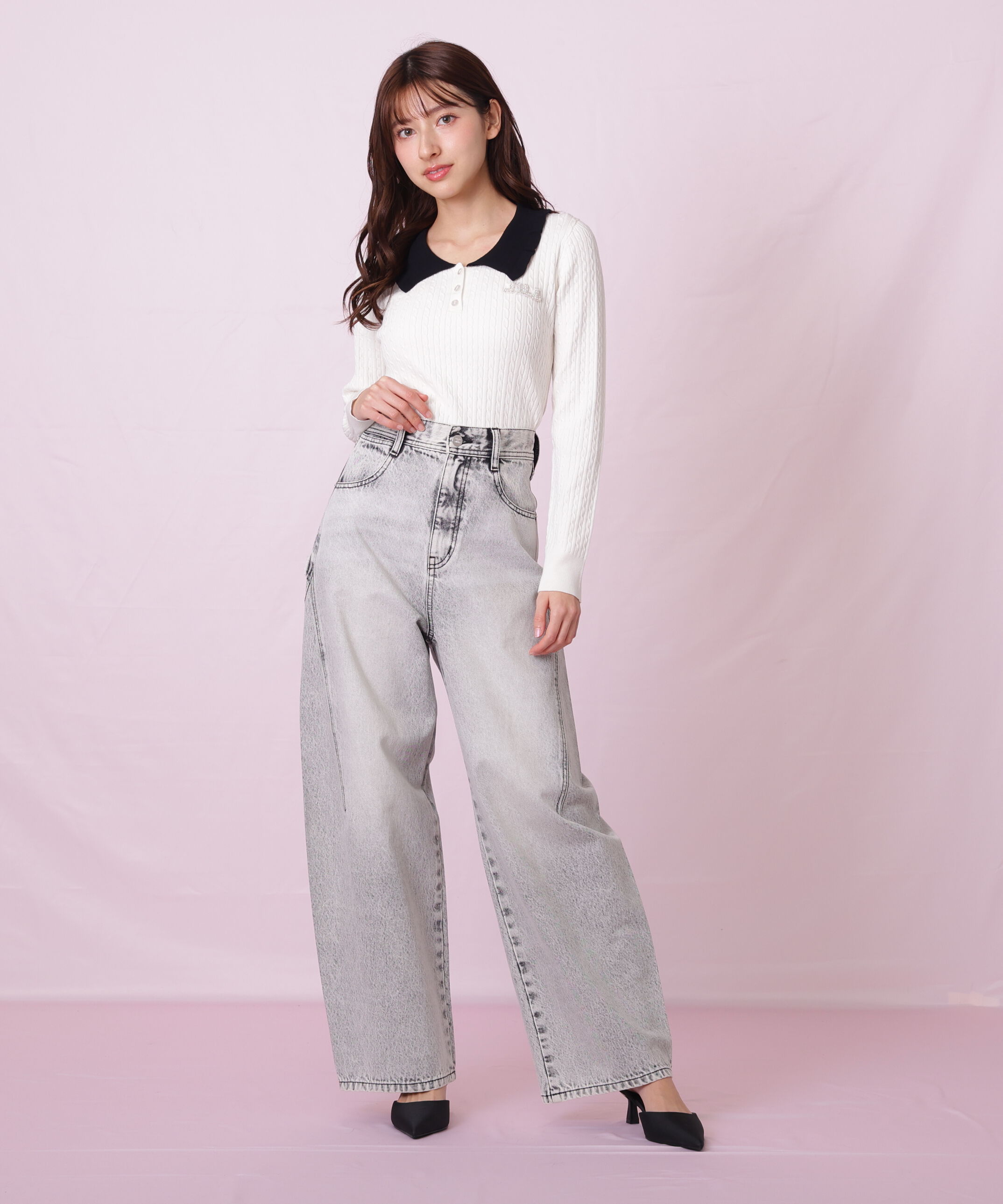  「ビジューロゴケーブルニット」|ニット・セーター|