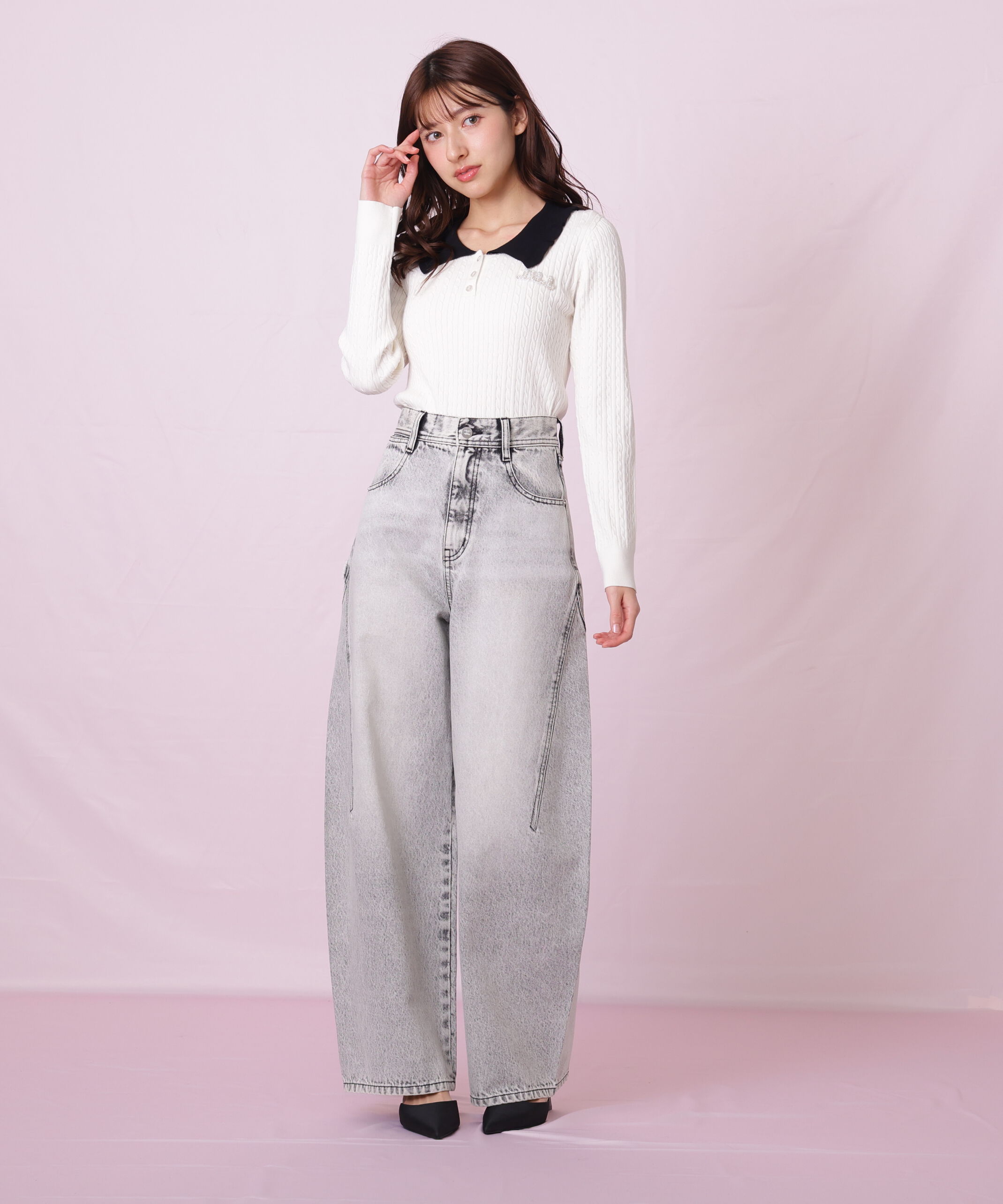  「ビジューロゴケーブルニット」|ニット・セーター|