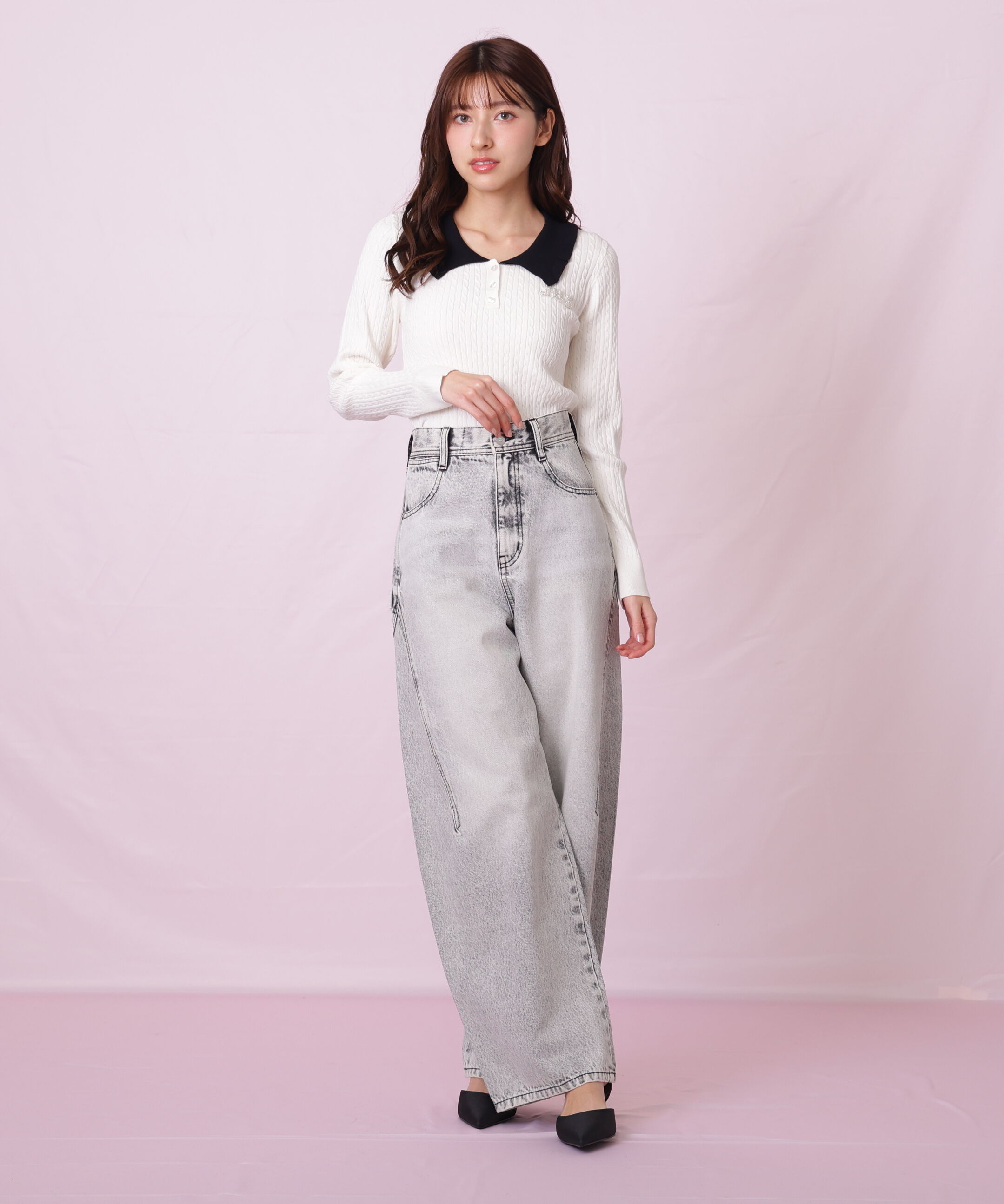  「ビジューロゴケーブルニット」|ニット・セーター|