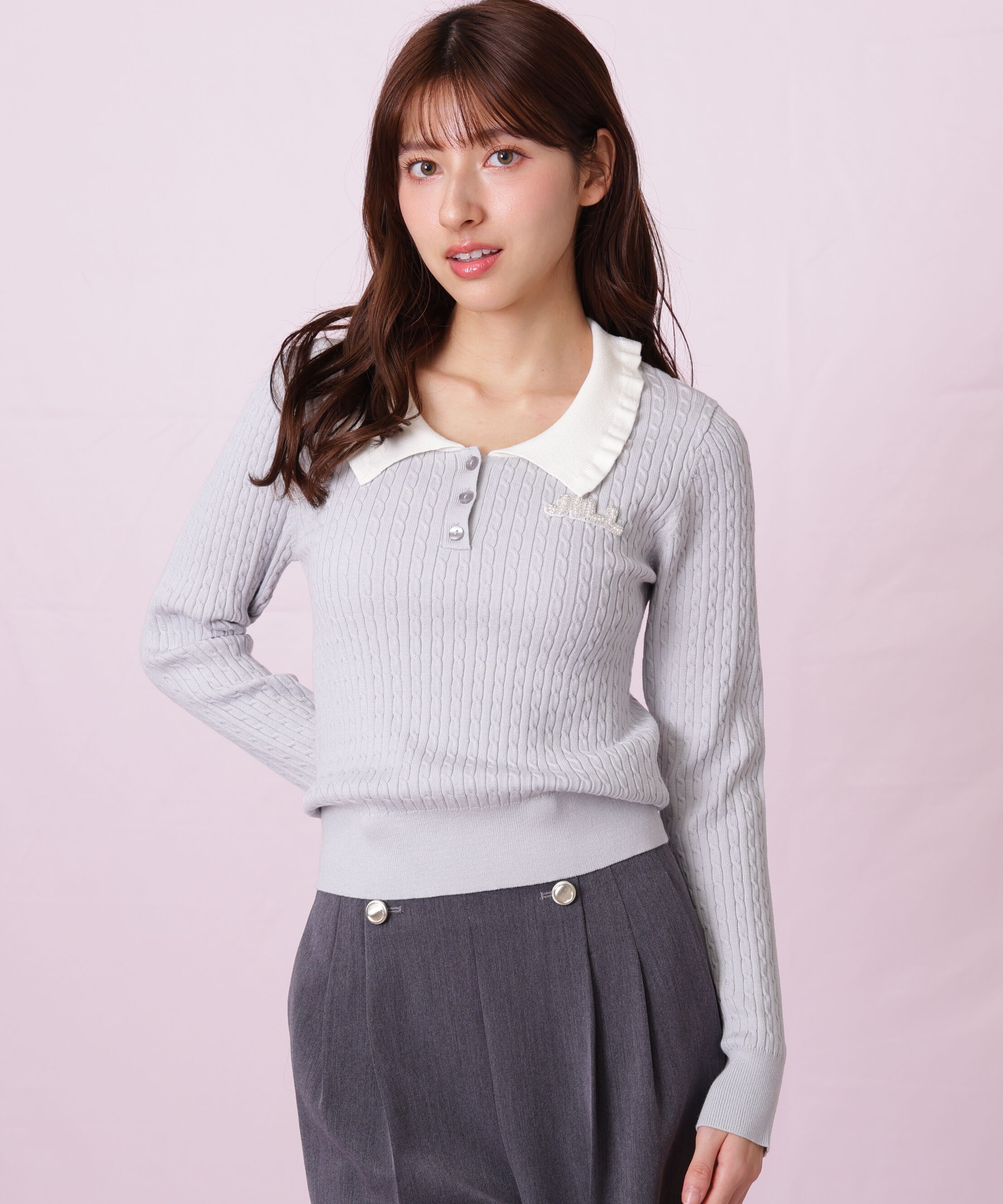  「ビジューロゴケーブルニット」|ニット・セーター|