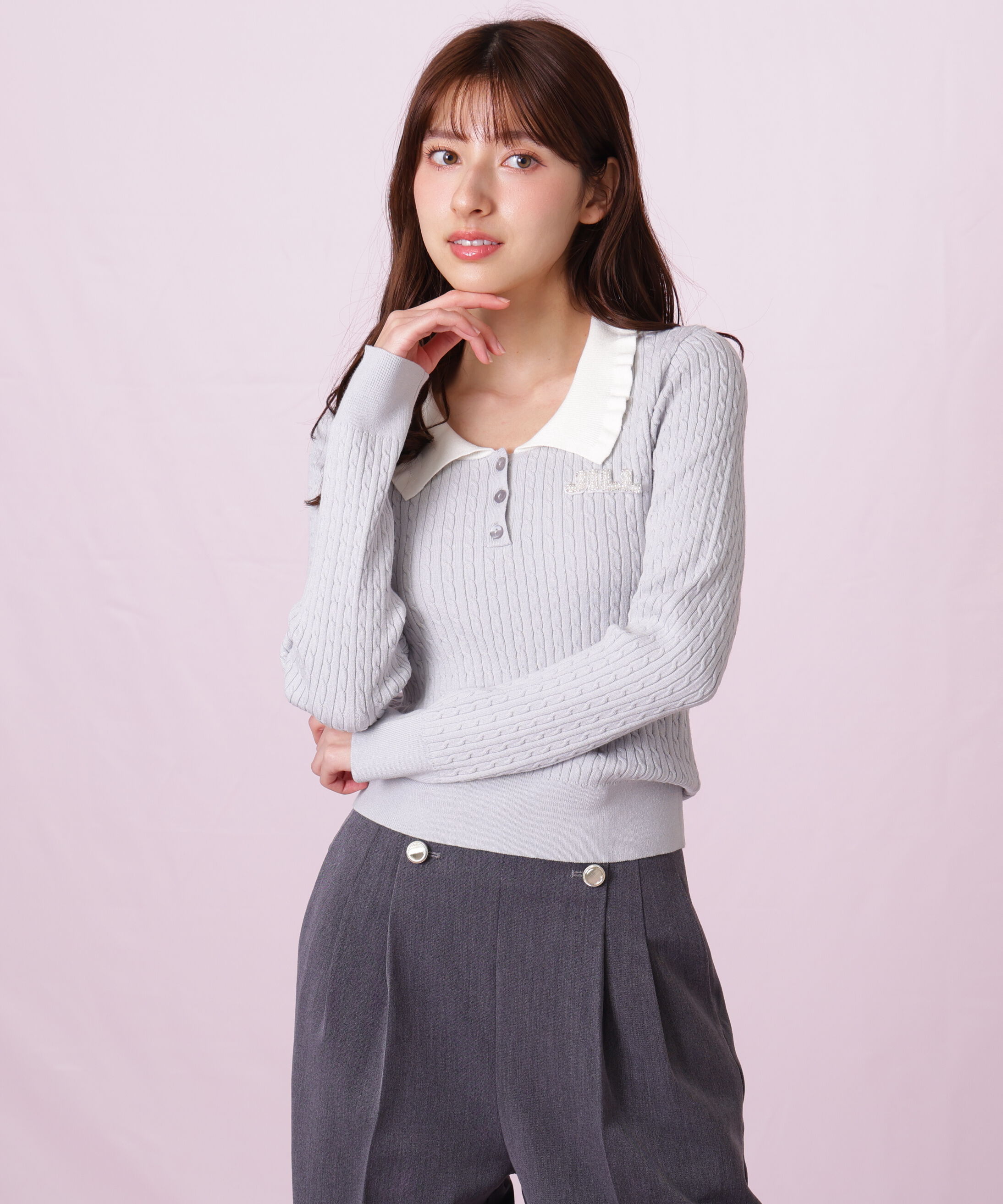  「ビジューロゴケーブルニット」|ニット・セーター|