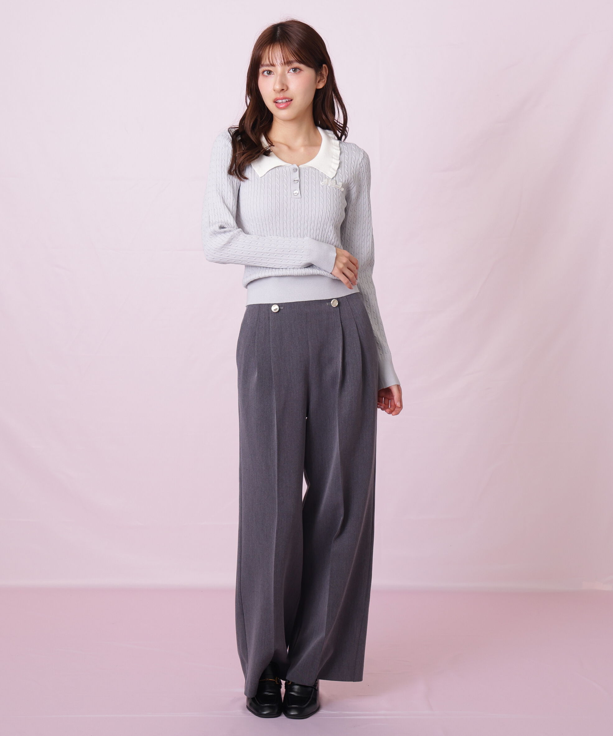  「ビジューロゴケーブルニット」|ニット・セーター|