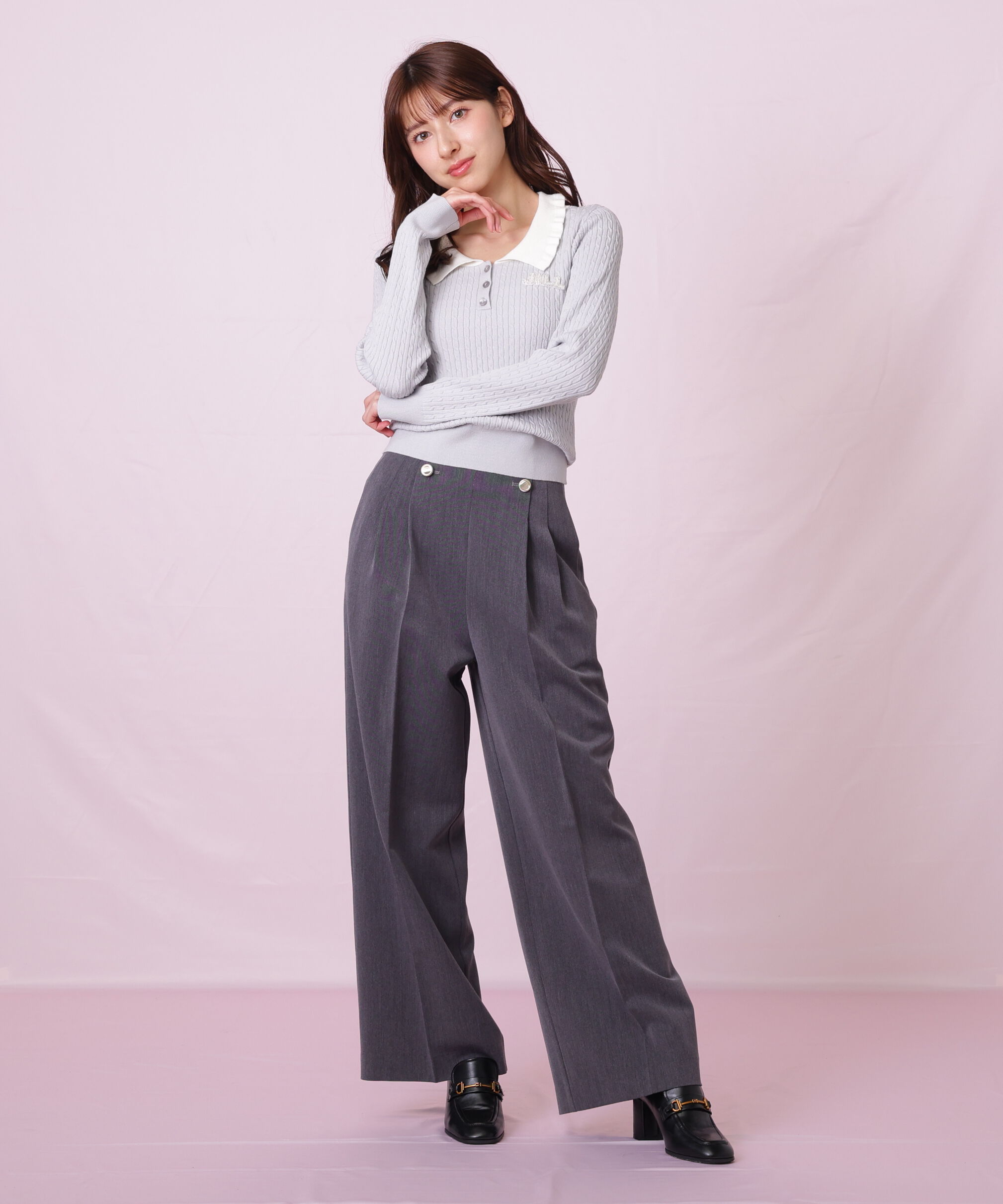  「ビジューロゴケーブルニット」|ニット・セーター|