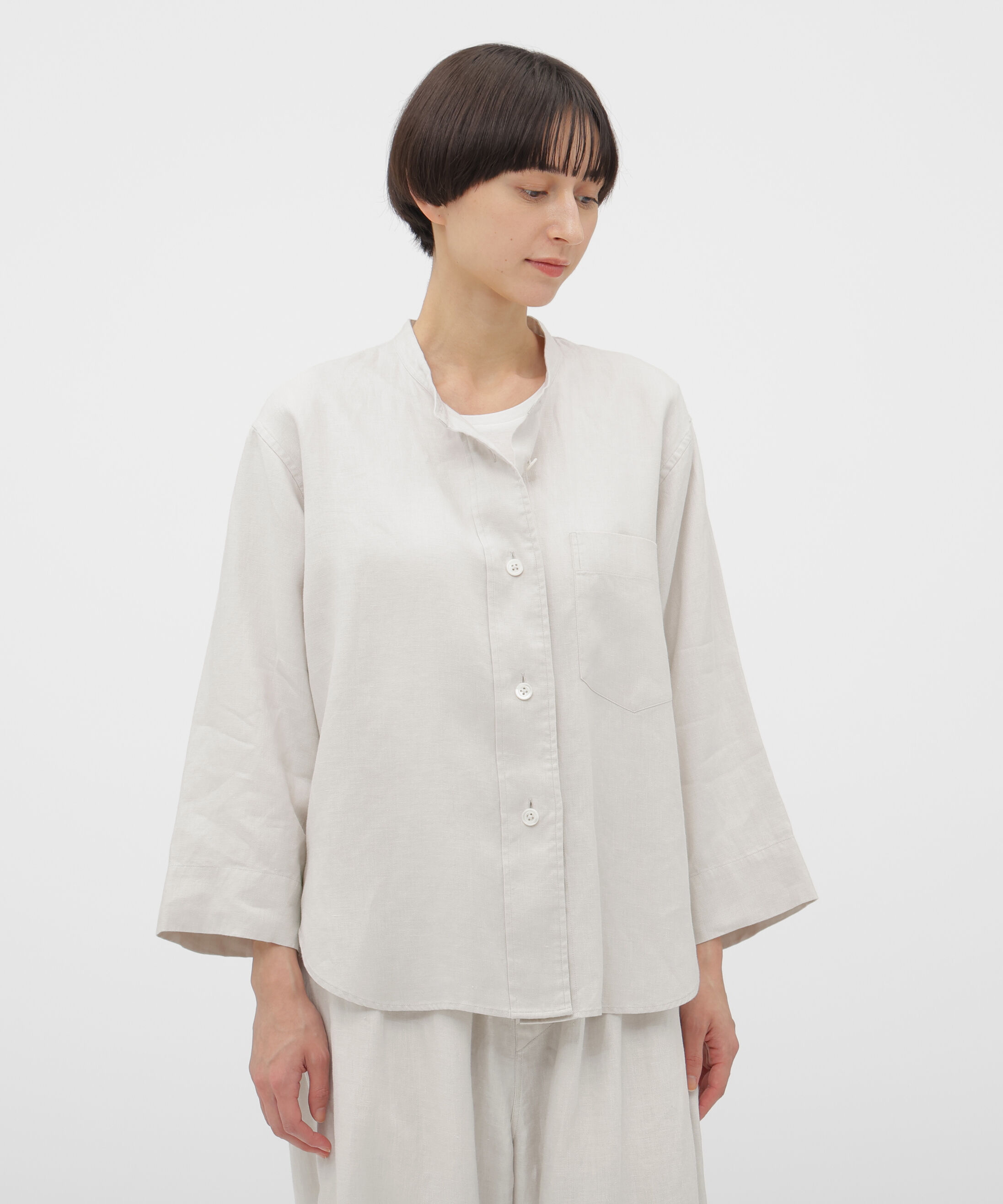 MARGARET HOWELL HOUSEHOLDGOODS「BRUSHED LINEN TWILL SHIRT」|シャツ・ブラウス|LIGHT GREY1