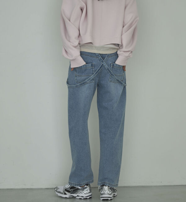 Doux archives「サスペンダー付きストレートデニムパンツ」|デニム|BLUE