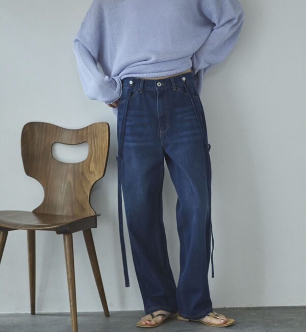 Doux archives「サスペンダー付きストレートデニムパンツ」|デニム|NAVY