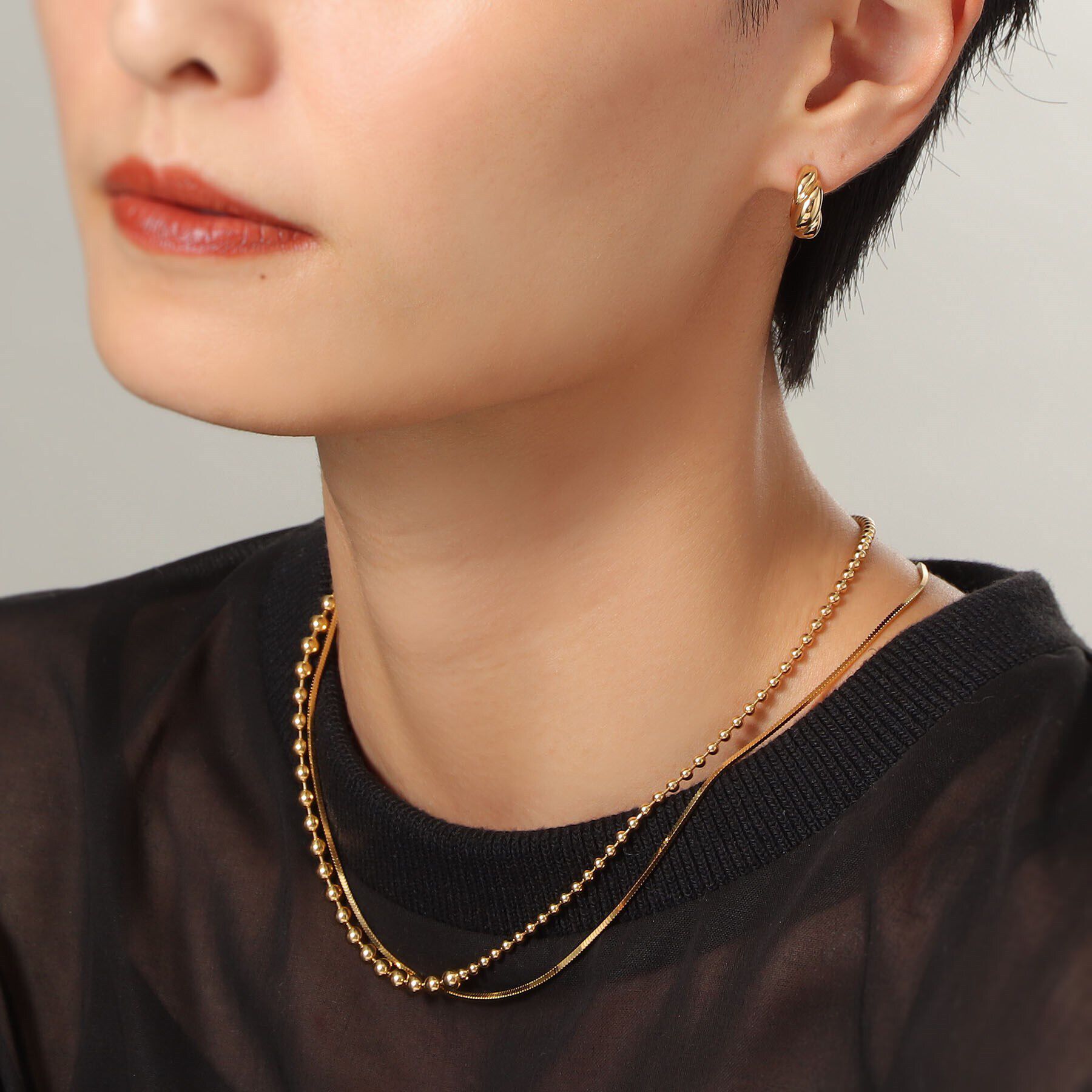 COCOSHNIK ONKITSCH「シルバー デザインチェーン ミックスボールネックレス GP」|ネックレス|