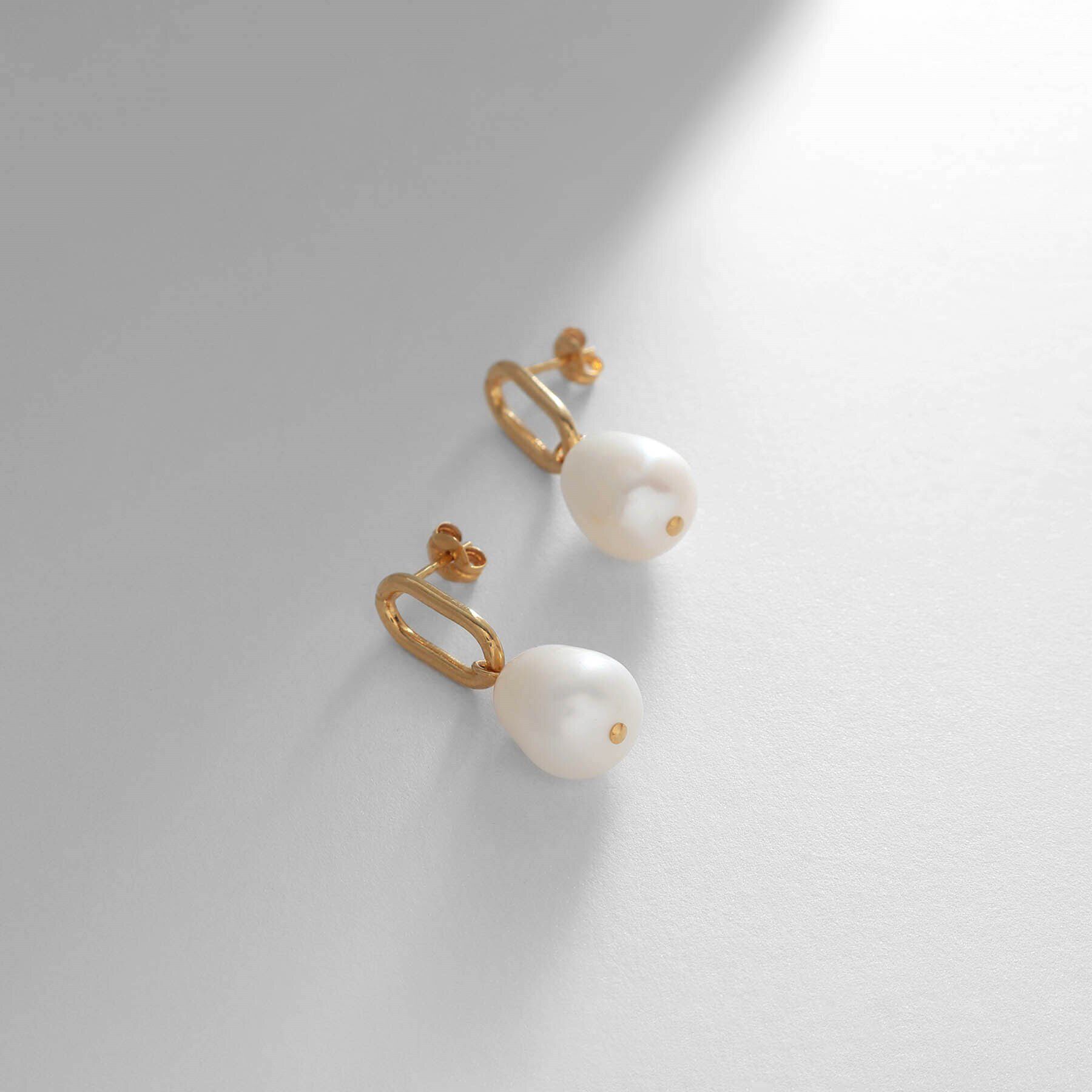 COCOSHNIK ONKITSCH「シルバー バロックパール チェーンリンク ショートピアス GP」|ピアス|