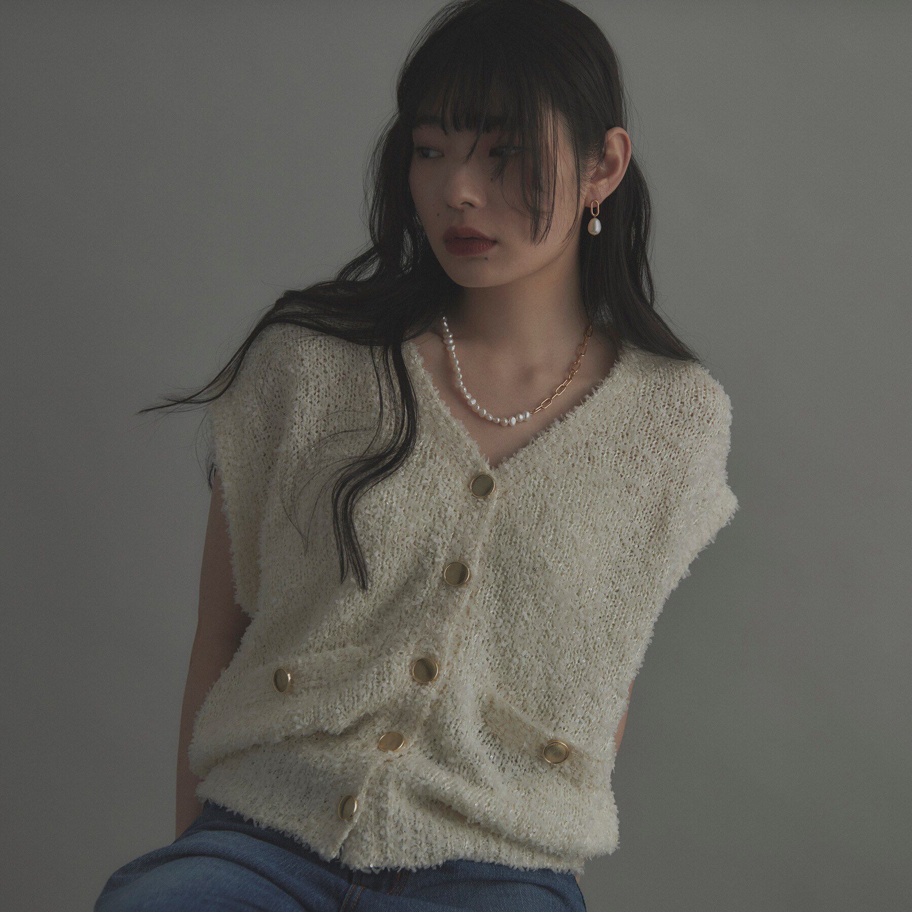 COCOSHNIK ONKITSCH「シルバー バロックパール チェーンリンク ショートピアス GP」|ピアス|