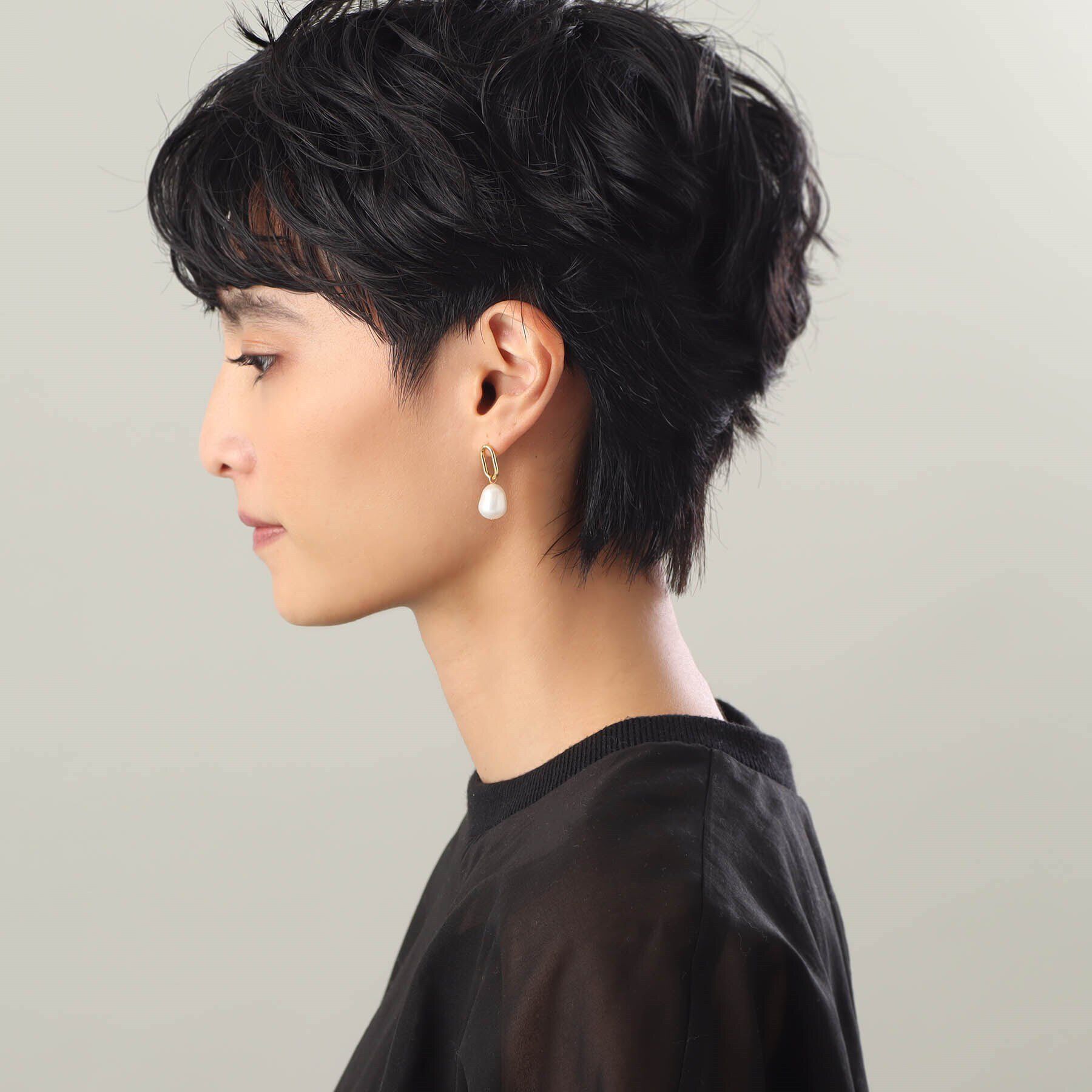 COCOSHNIK ONKITSCH「シルバー バロックパール チェーンリンク ショートピアス GP」|ピアス|