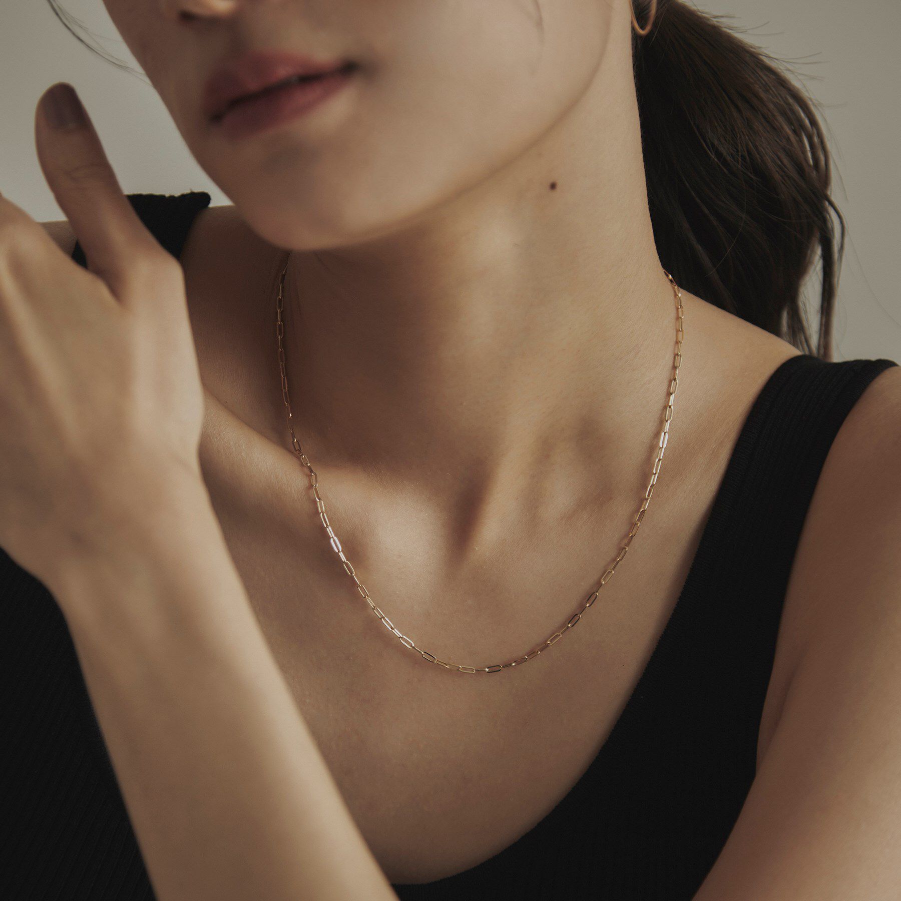 COCOSHNIK「K18中空プリムケーブルチェーン ネックレスS（43cm）」|ネックレス|