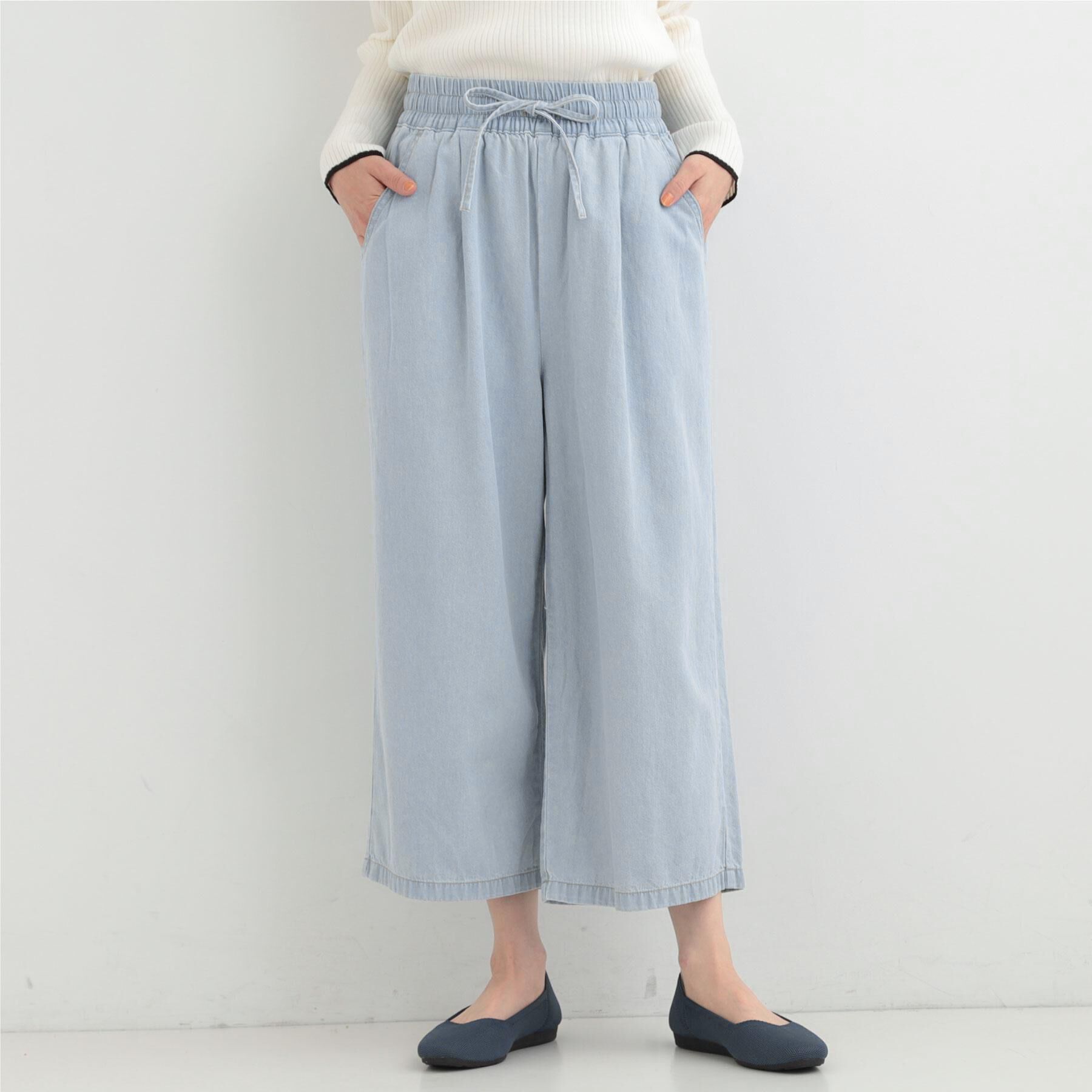 SHOO･LA･RUE「【ライトオンスデニム/着丈選べる】らくらくデニムイージーワイドパンツ」|デニム|