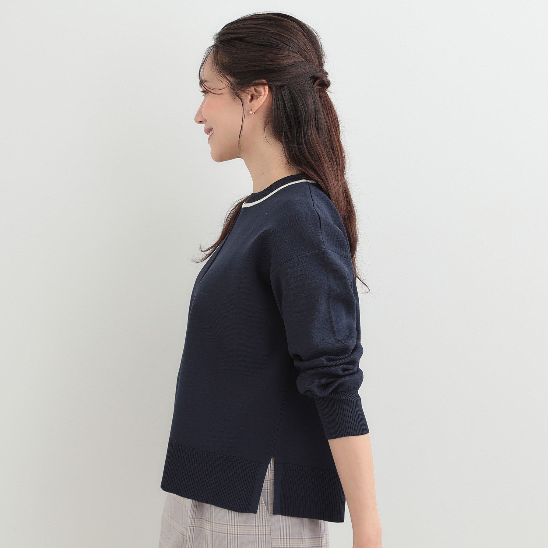 SHOO･LA･RUE「【洗濯機可/S-LL】体型カバーが叶う スポンディッシュ パイピングニット」|ニット・セーター|