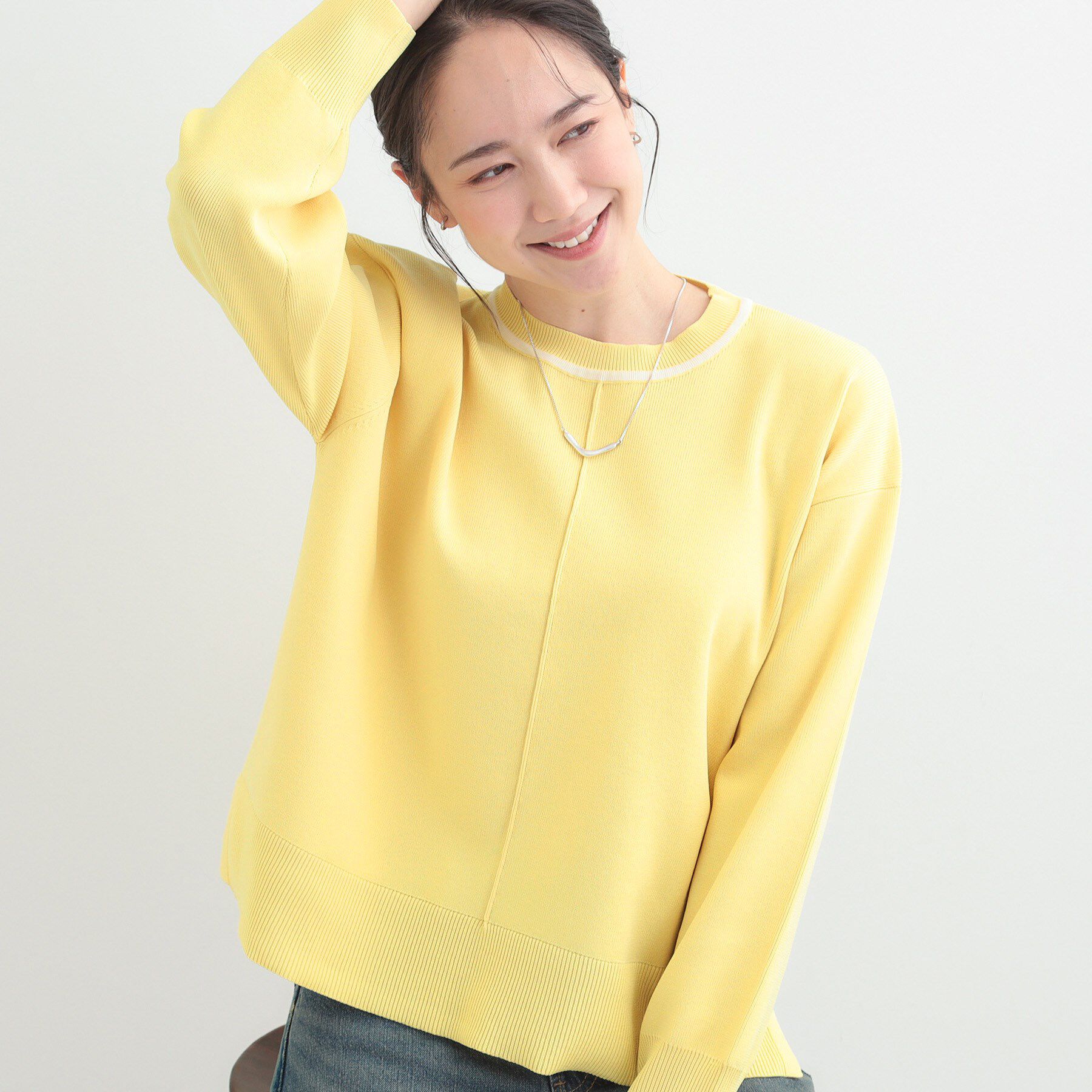 SHOO･LA･RUE「【洗濯機可/S-LL】体型カバーが叶う スポンディッシュ パイピングニット」|ニット・セーター|イエロー(031)