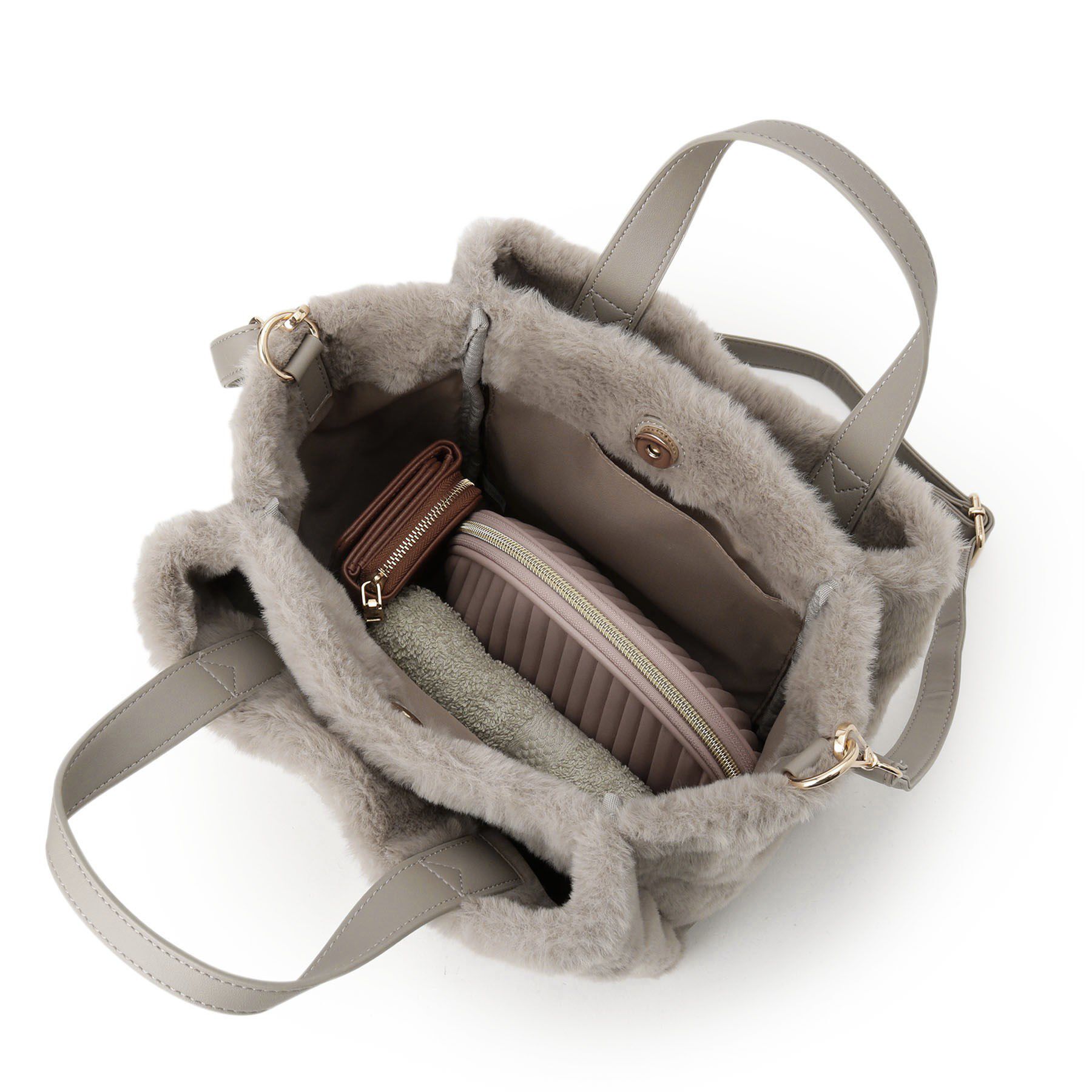 ITS&rsquo;DEMO「【5ポケット】ベルト飾り三層フェイクファートート」|ハンドバッグ|