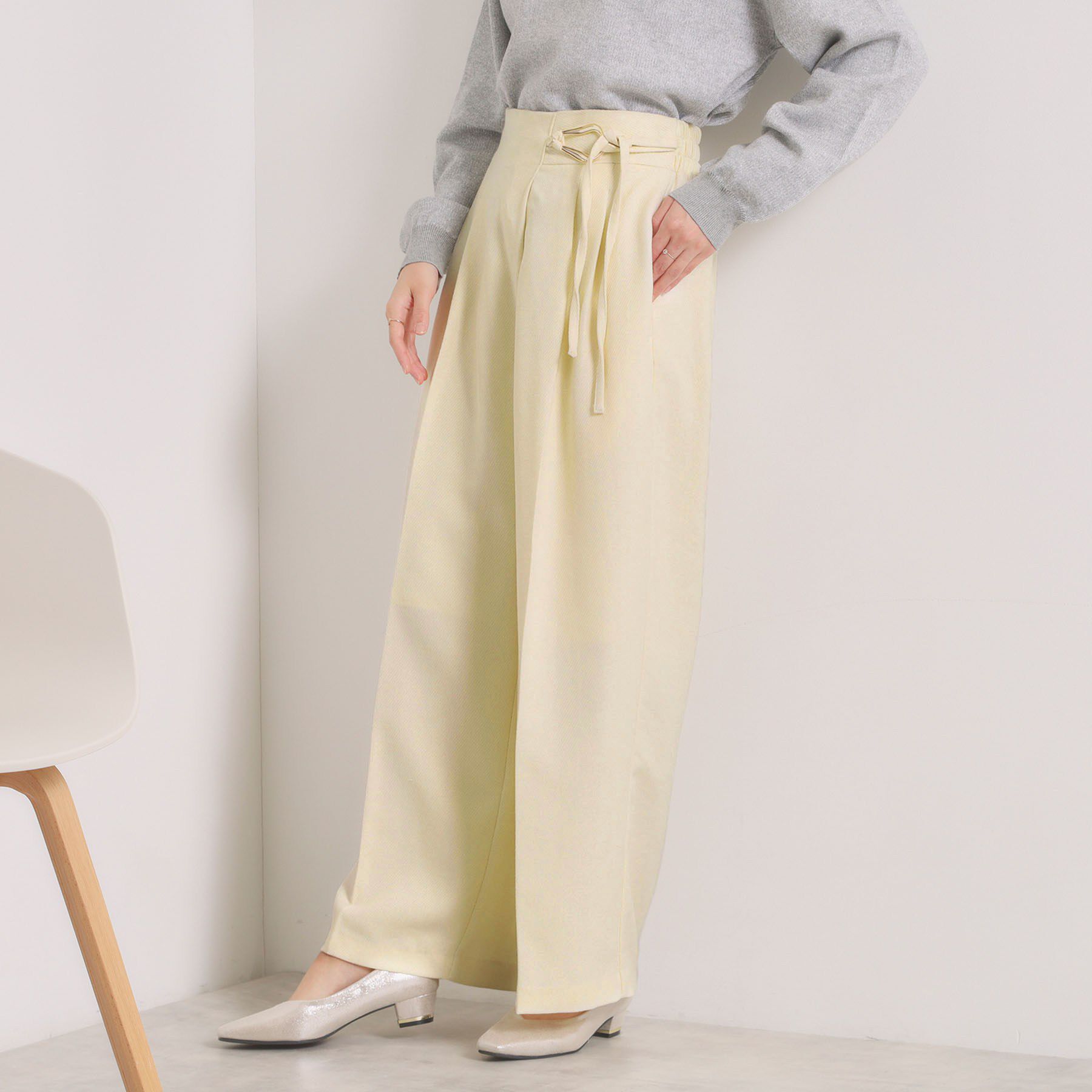 ITS&rsquo;DEMO「【手洗い可／ウエストゴム】ループベルトワイドパンツ」|その他|アイボリー(004)