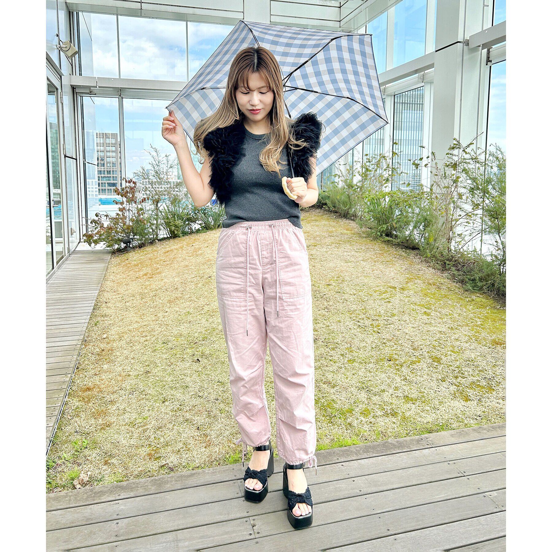 Ober Tashe「ギンガムチェックトートバッグ折りたたみ傘 雨傘」|傘|