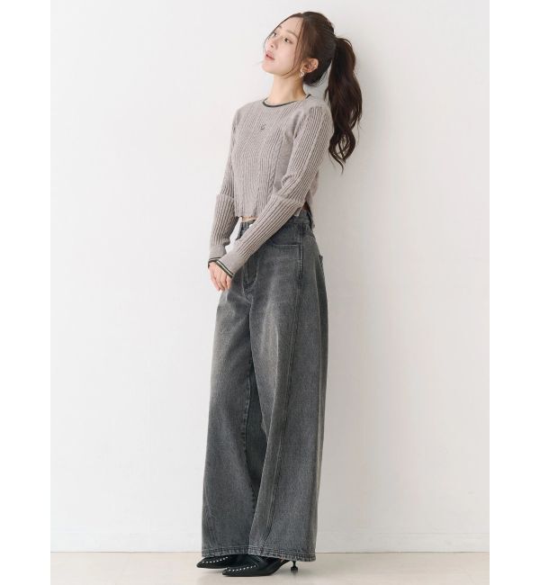 CALNAMUR「バックデザインワイドデニム」|デニム|