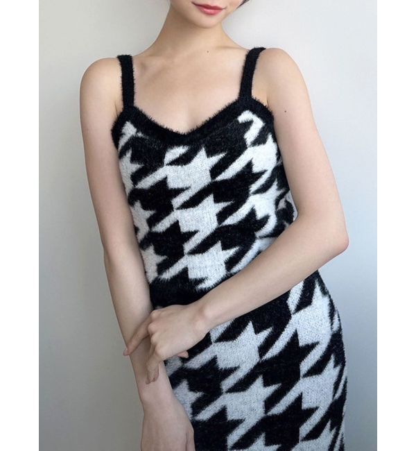 RESEXXY「ハウンドトゥースシャギーニットタンク【セットアップ着用可能】」|タンクトップ|ブラック