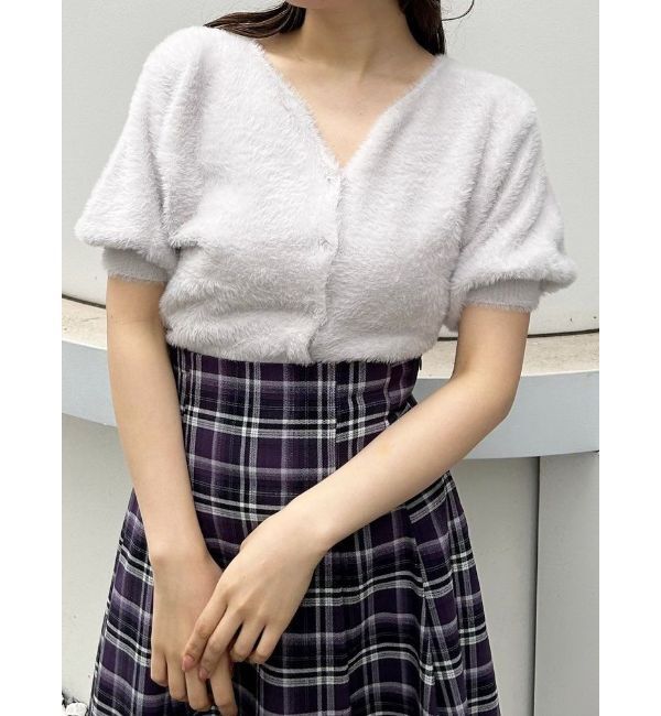 MERCURYDUO「2WAYキーネックミニシャギーコンパクトカーディガン」|カーディガン|ラベンダー