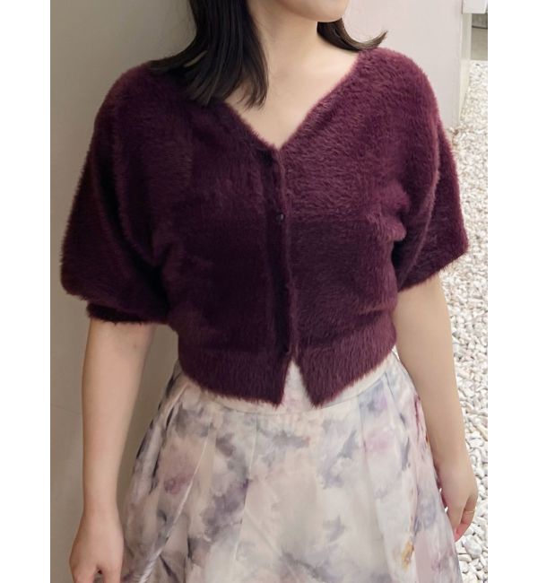 MERCURYDUO「2WAYキーネックミニシャギーコンパクトカーディガン」|カーディガン|ダークブラウン