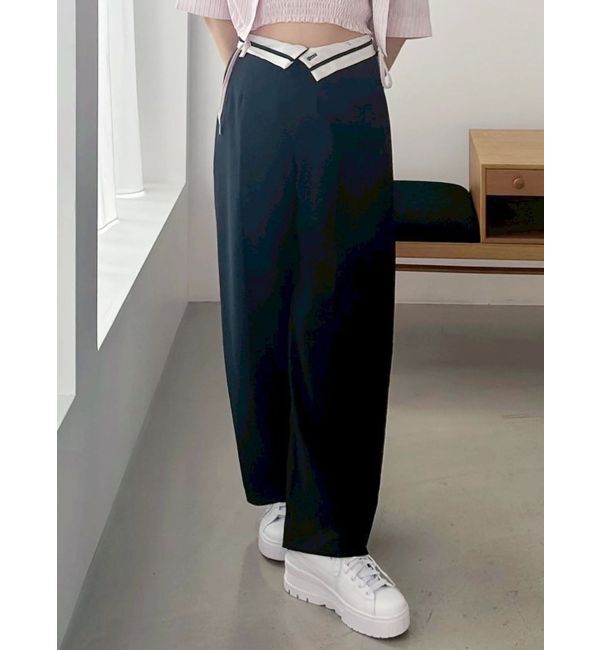 MERCURYDUO「折返しベルトパンツ」|その他|ネイビー