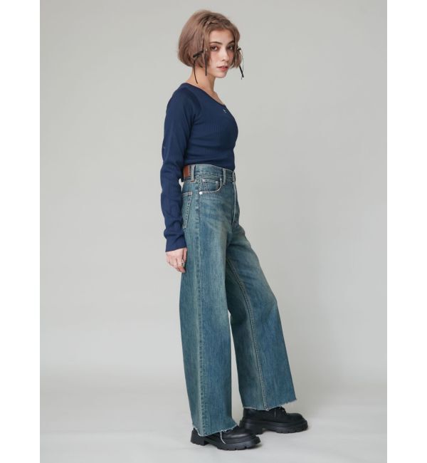 EVRIS「シンプルワイドデニムパンツ」|デニム|