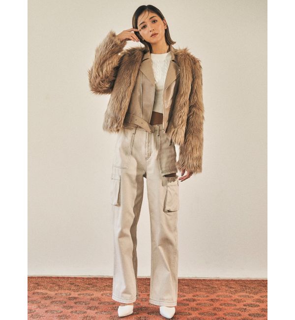 GYDA「ハイウエストSIDE RIPPEDカーゴワイドパンツ」|カーゴ|