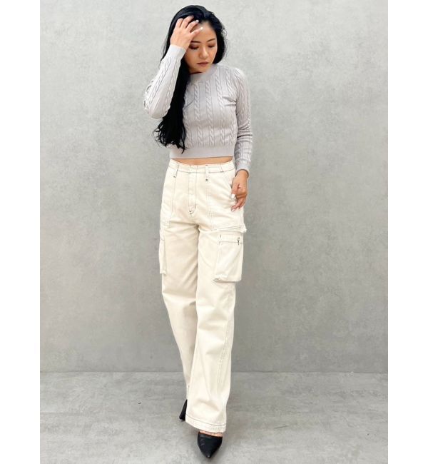 GYDA「ハイウエストSIDE RIPPEDカーゴワイドパンツ」|カーゴ|