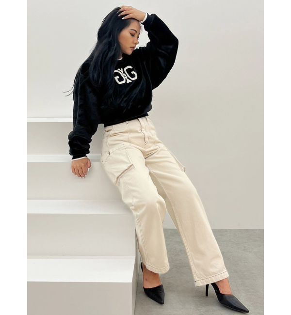 GYDA「ハイウエストSIDE RIPPEDカーゴワイドパンツ」|カーゴ|