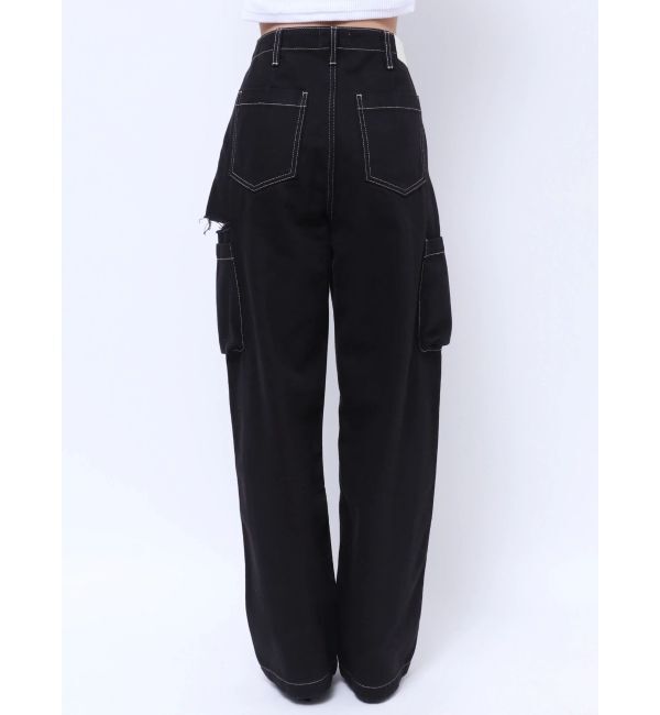 GYDA「ハイウエストSIDE RIPPEDカーゴワイドパンツ」|カーゴ|
